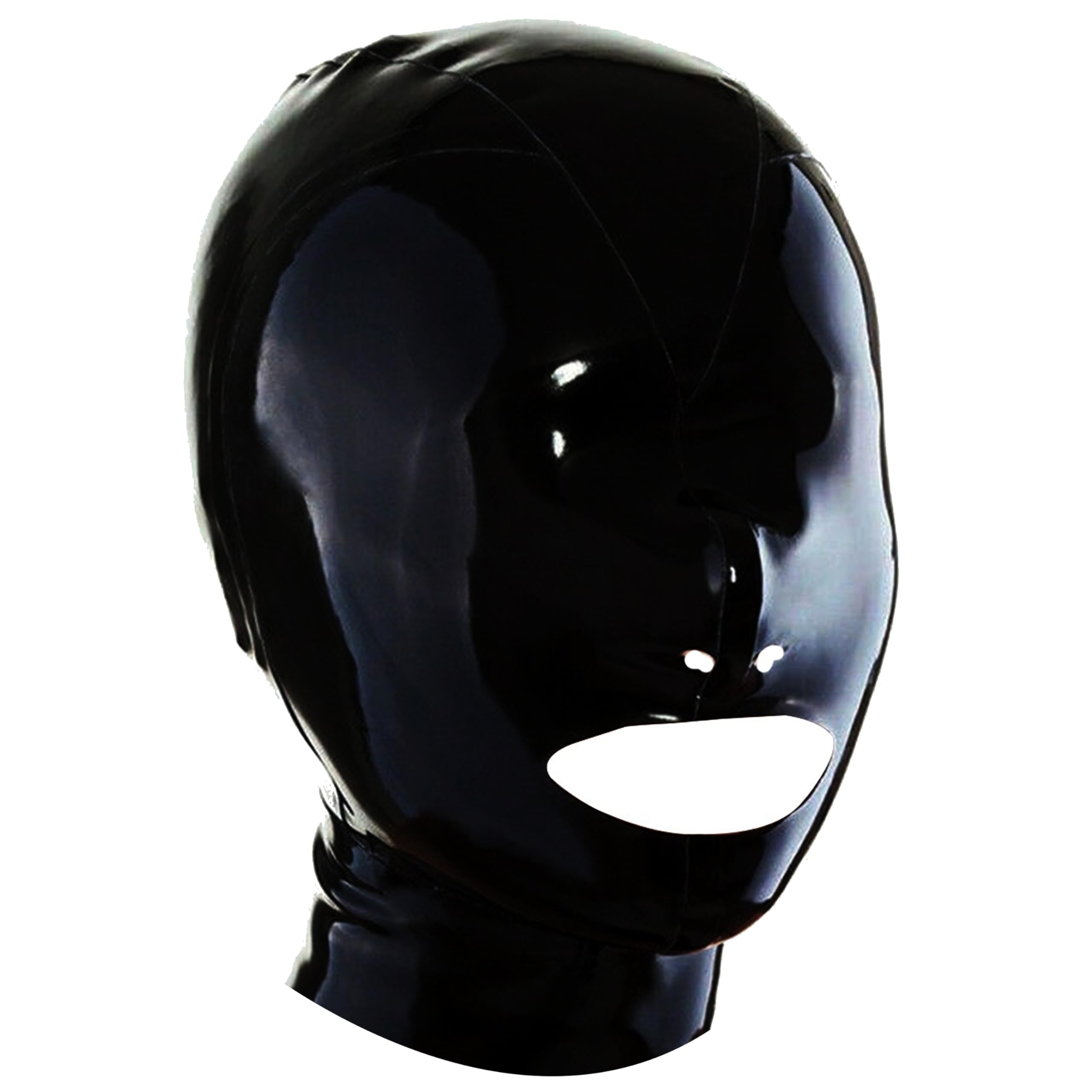 MFMYEE Bondage-Latex-Maske, BDSM-Maske, Fetisch-Kopfbedeckung, Latex Cosplay,Reißverschluss hinten, Mund mit verbundenen Augen (schwarz)