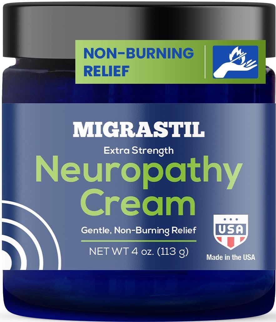 Migrastil Extra Strength Neuropathy Nerve Cream (4 oz.) - Gentle, Non-Burning Support for Feet, Hands, Legs, etc. Long-Lasting Non-Greasy Plant-Based Formula - No Strong Odor. Made in the USA.