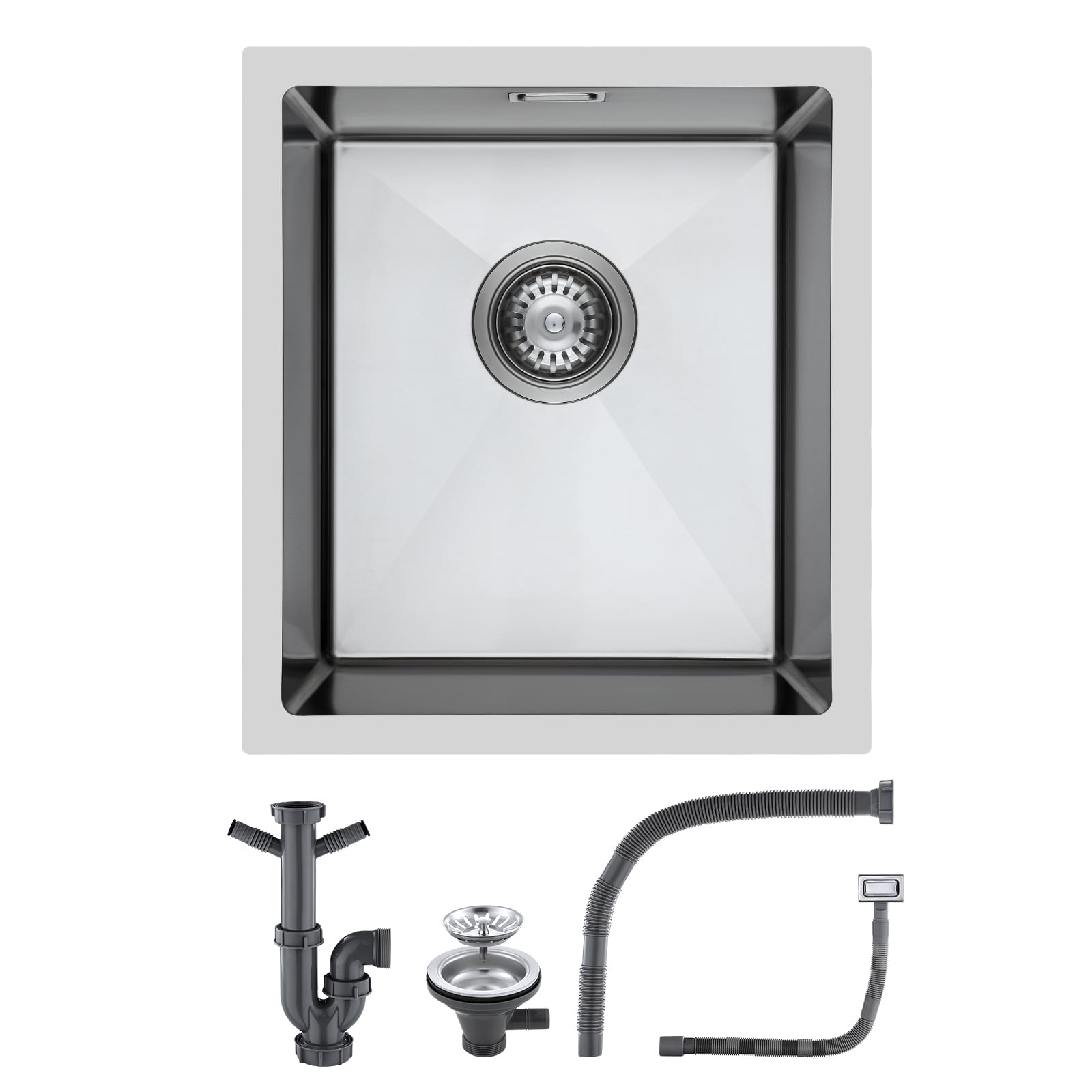 Lavello da cucina in acciaio inox 304, 40 x 45 cm, con troppopieno