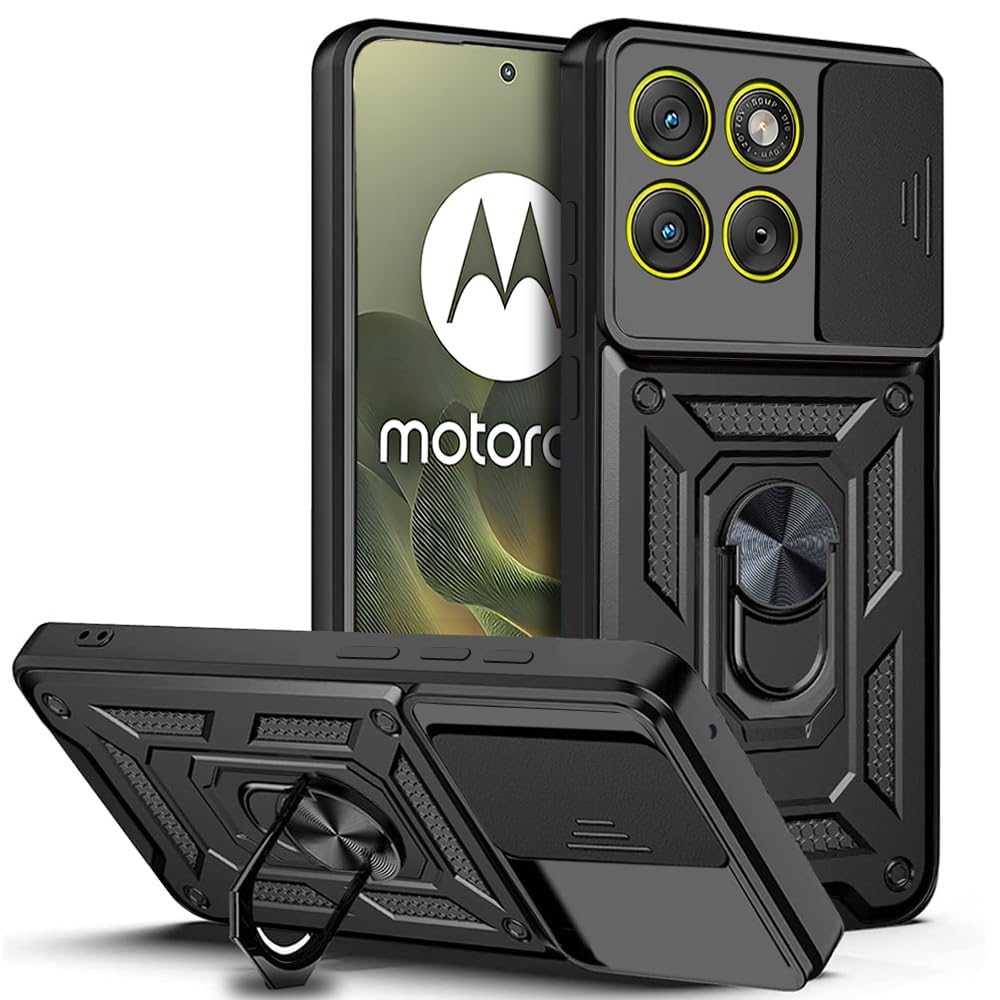 Luxe® Back Cover Compatible for Motorola Edge 70 5G | D10 Tough Armor Case | Sliding Camera Shield | 360° Protection | Kickstand Ring Holder | Military-Grade Bumper Case - Black-image-9