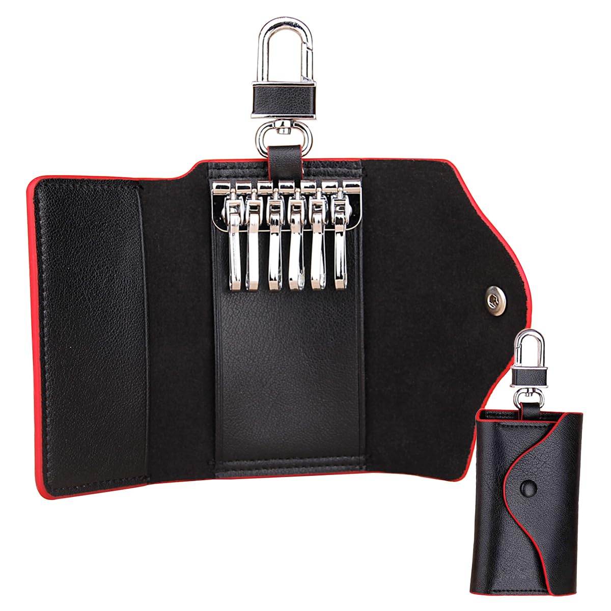 Grnuine Leather Key Case,Mens Leather Cowhide Key Chain Bag,Keyring Card ID Holder Wallet Purse Brown-image-25