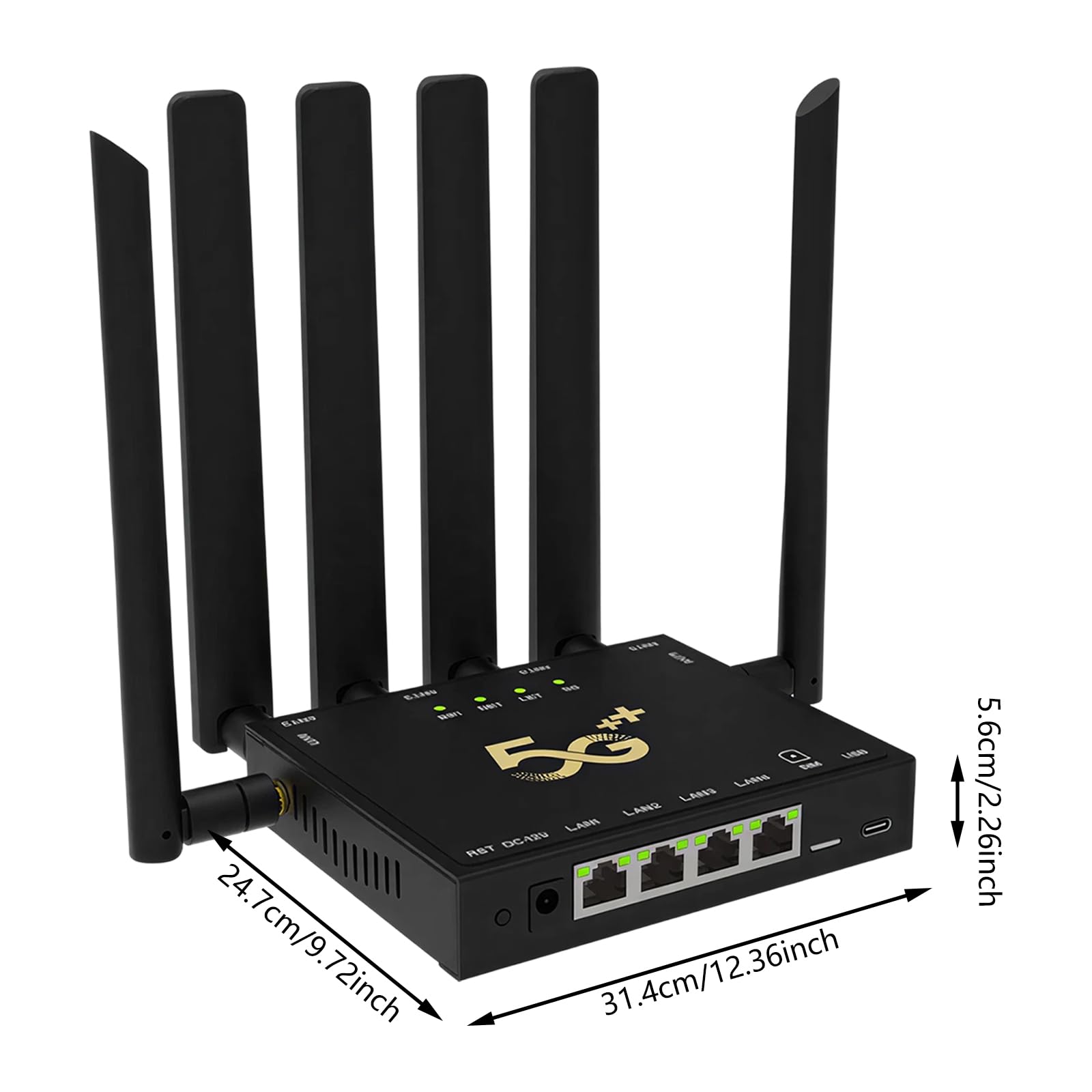 Router 5G WiFi 6, 6 antenne, scheda SIM, porta LAN Gigabit | Cassa in metallo, doppia banda 2,4 e 5,8 GHz, accesso 5G 4G, Casa Ufficio Zone senza fibra