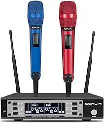 SOMLIMI original EW135G4 Sem Fio Microfone Profissional para Cantares Performances dePalco Karaoke Conferenciada lgreja Palestr (135-Blue and Red)