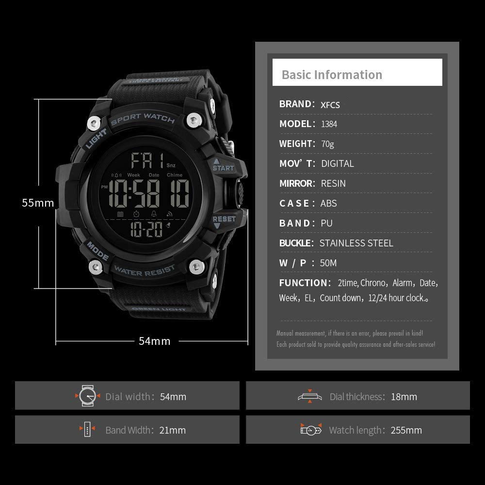 MASTOP Reloj deportivo digital para hombre, cronógrafo, militar, a la moda, impermeable, esfera grande, multifunción, relojes digitales