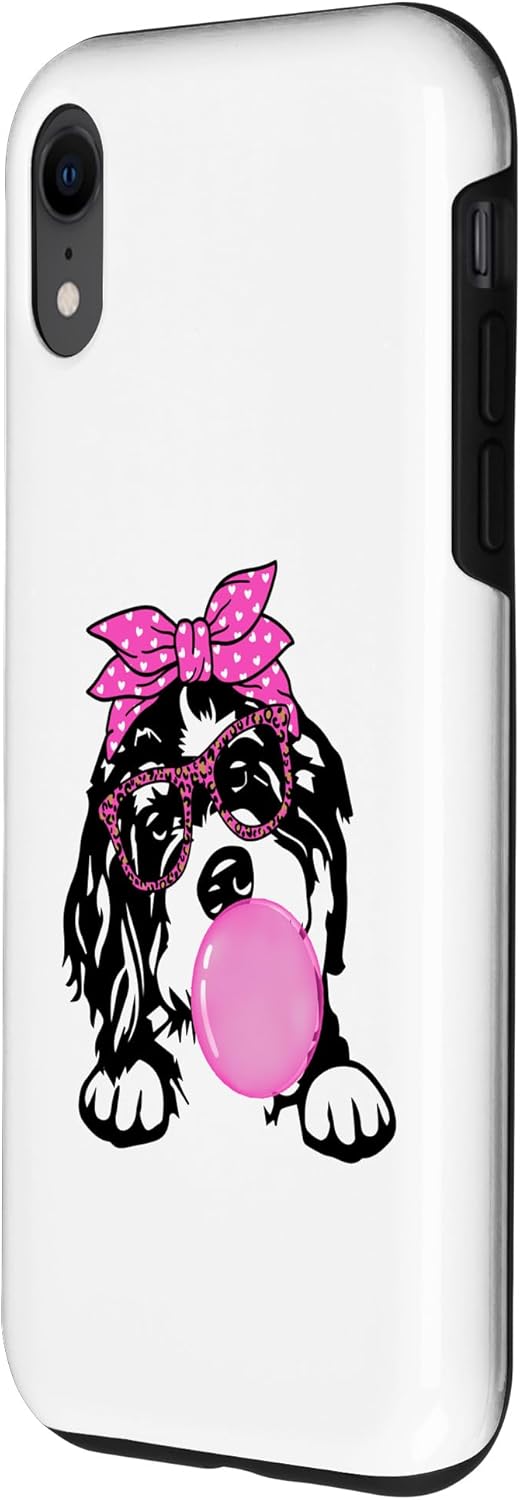 iPhone XR Bernedoodle Dog with Bubblegum Bandana Glasses Case