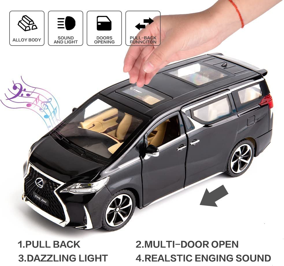 Image of FEXXA 🏎️ Exclusive Alloy Metal Pull Back Die-cast Car Model with Sound Light Mini Auto Toy for Kids Metal Model Toy Car with Sound and Light (1.24 Scale Lexus LM300-BLACK)