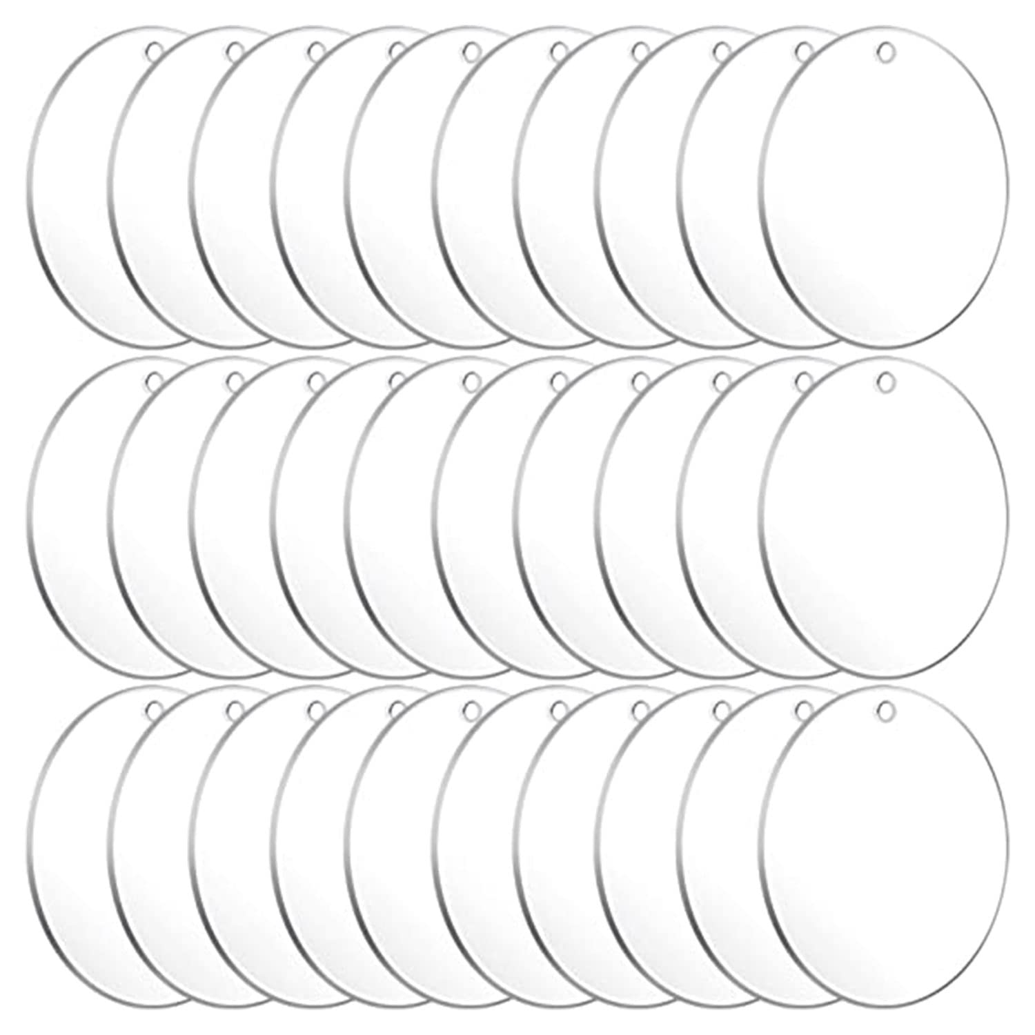 30 Pcs Acrylic Discs With Hole, Plastic Sheet Round Circle Blanks for Keychain, DIY, Xmas, Crafting Deco