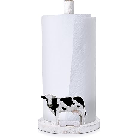 Farmhouse Paper Towel Holder with Cow Rooster Sunflower Design - Wooden Paper...