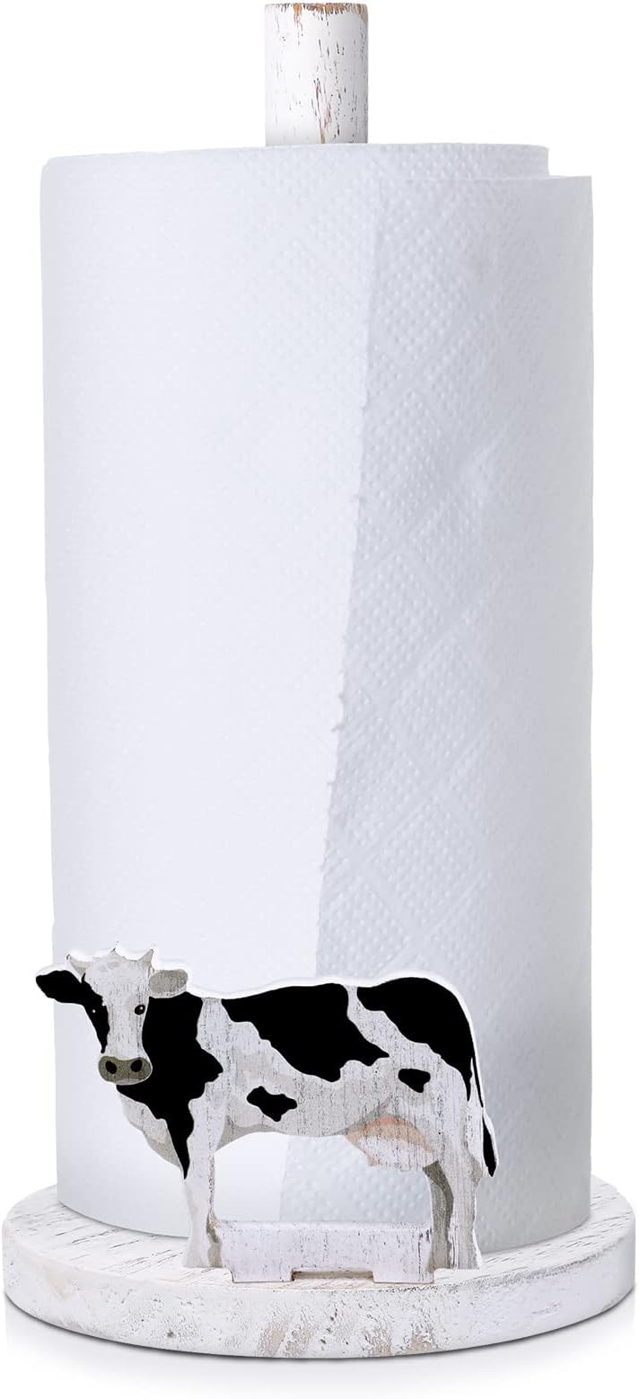 Cow Paper Towel Holder Wooden Farmhouse Paper Towel Holder Countertop Cow Kitchen Accessories Farm Bathroom Table Decor Gifts