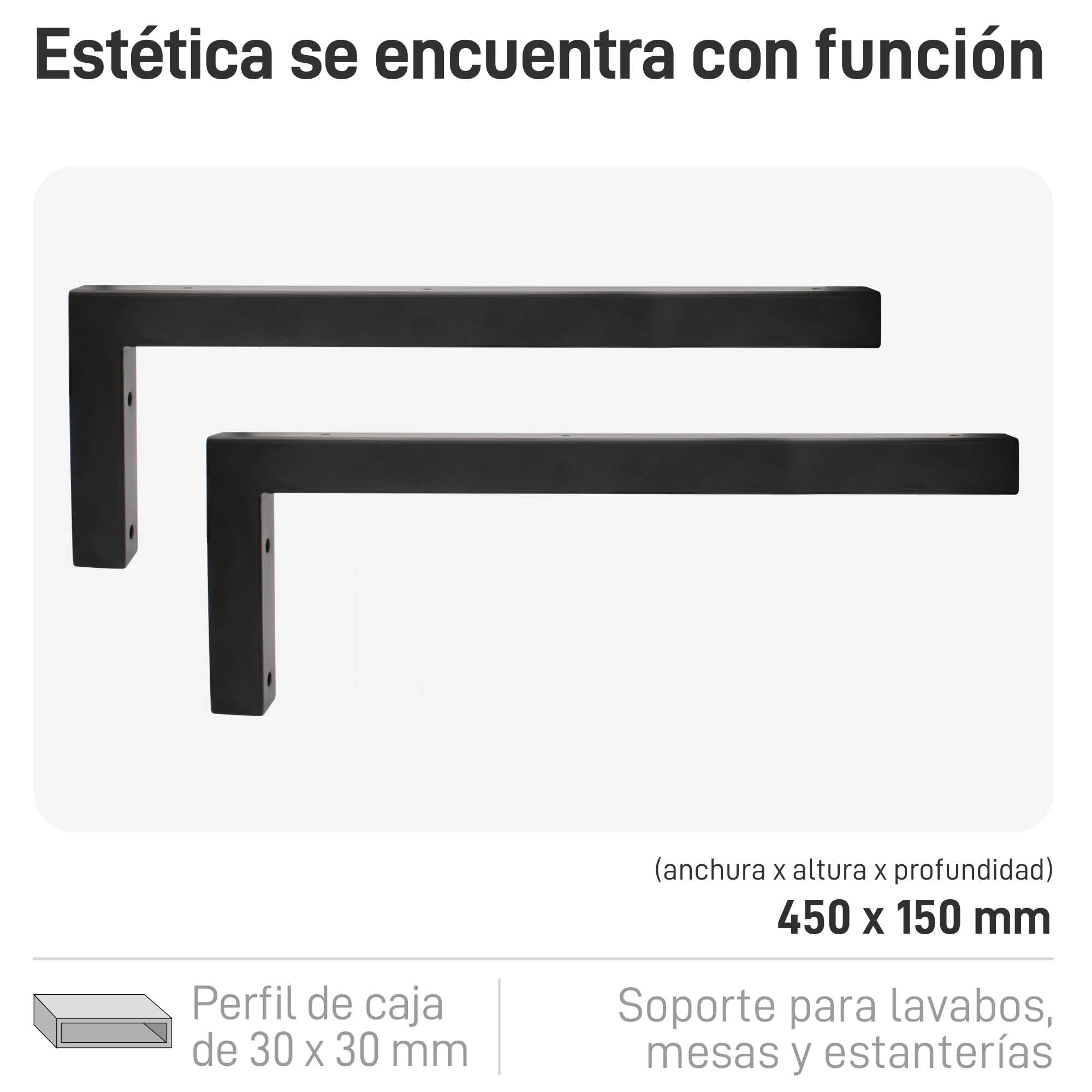Natural Goods Berlin 2X Escuadras para Estanterías Ángulo | Montaje en Pared Sencillo | Escuadra de Carga Pesada para Lavabo y Estante de Pared | Soporte de Estante de Metal en Negro | 450 mm