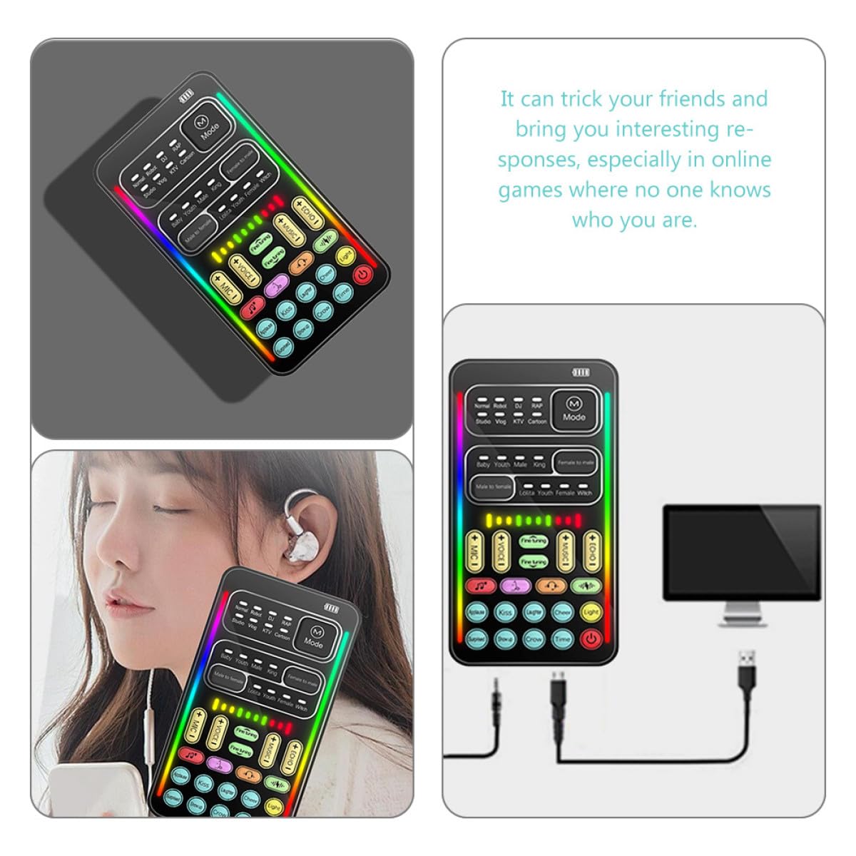 Mini Scheda Audio Cambia Voce per Streaming Live, Dispositivo Cambia Voce Portatile Riduzione Rumore, Compatibile Telefoni e Pc, Mixer Audio per Trasmissioni e Gaming