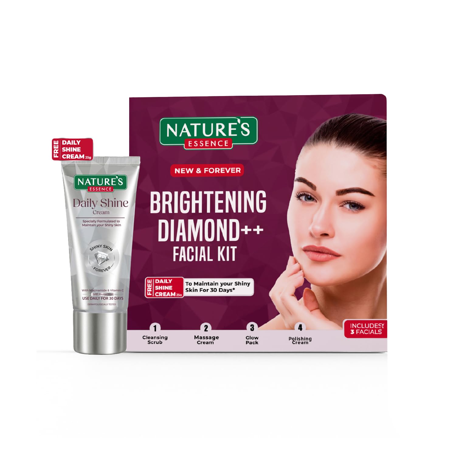 Nature's Essence Brightening Diamond Facial Kit 3 Use, White, 75 gm, Diamond, 5 count