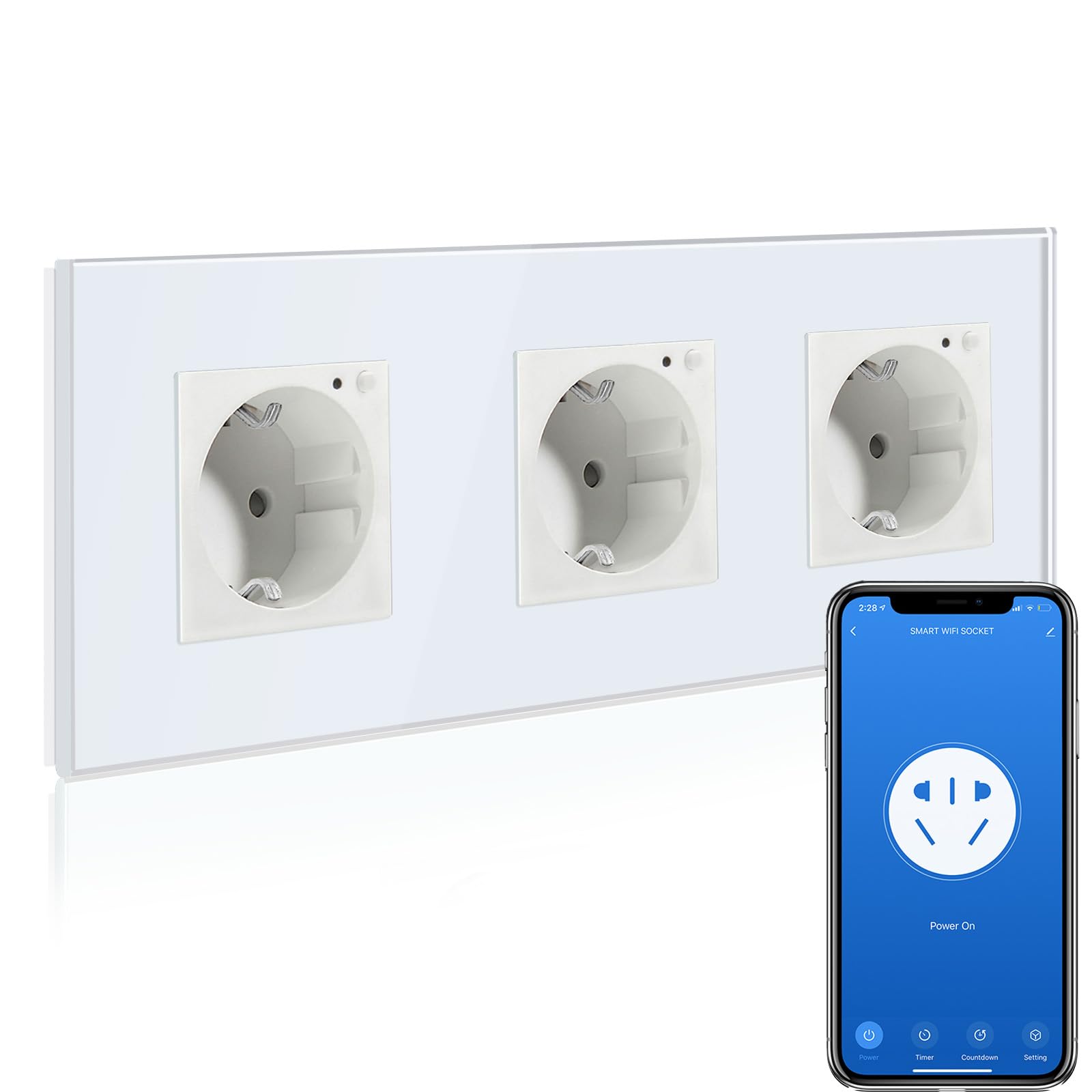 BSEED BSEED Enchufe Triple de Pared WiFi,Schuko Enchufe inteligente Compatible con Alexa y Google Home,Control de APP y Función de Temporizador,protección de contacto,16A Blanco