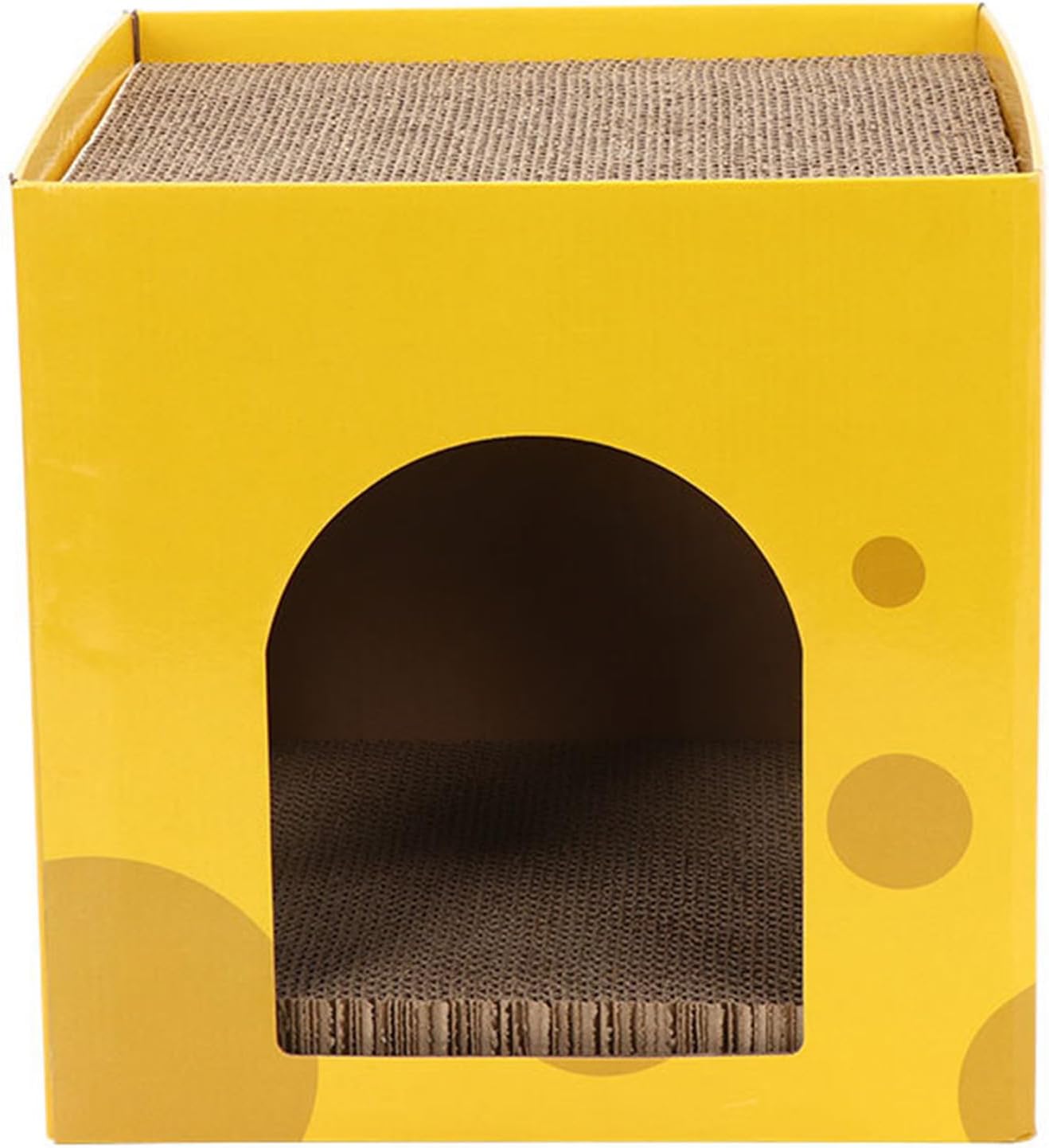 Cat Scratch House, Cardboard Cheesy Design Durable Interactive Cat Scratcher Playhouse for Indoor Cats Corrugated Paper 11.8 x 11.8 x 11.8 Inches