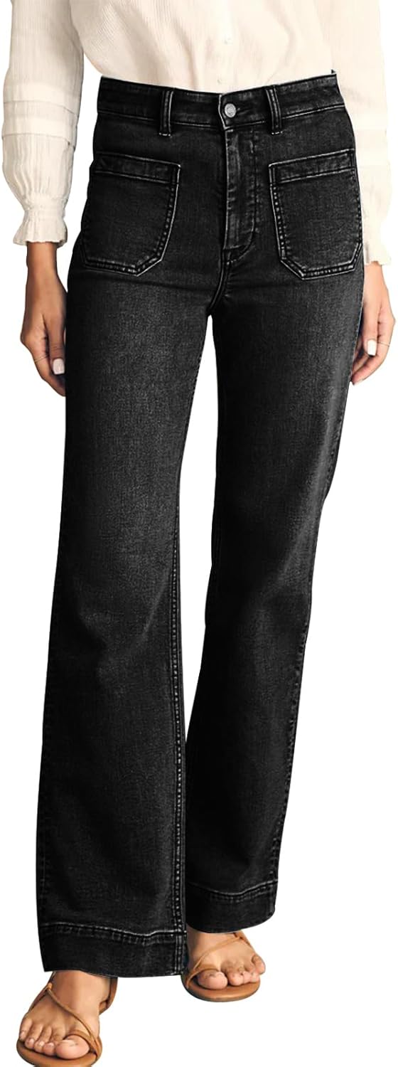 KUNMI Women’s Wide Leg Jeans High Waisted Straight Leg Stretchy Denim Pants with Pockets