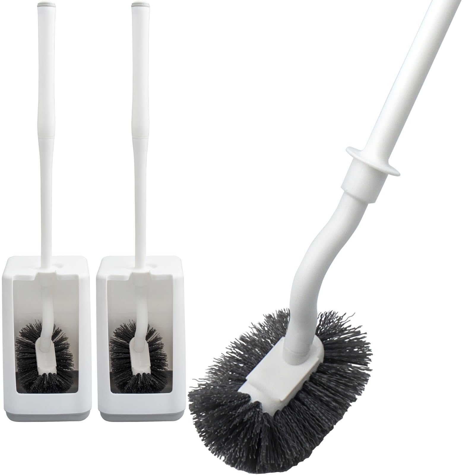 LHNNDM 2 pcs Toilet Brush and holder,Curved Design toilet brush,toilet brush with edge cleaner, long handle and strong bristles for Bathroom Clean (2)
