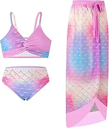Conjunto de biquíni para meninas adolescentes, conjunto de biquíni com 3 peças, cruz, floral, tropical, roupa de banho infantil com saída de praia 9-16 anos
