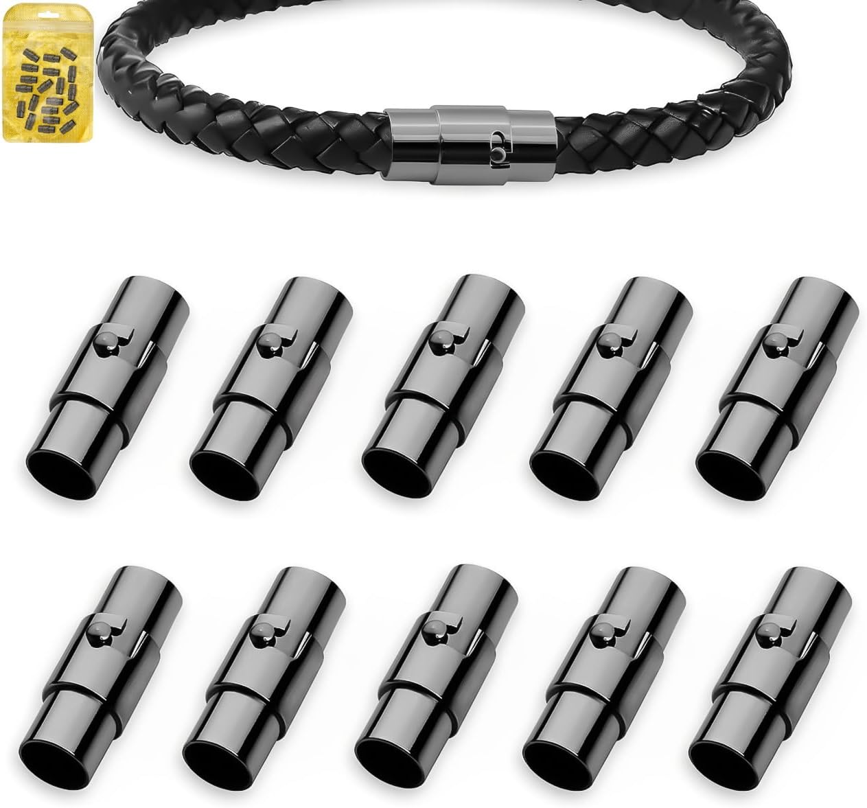 10PCS Magnetic Bracelet Clasps and Closures, Cord End Caps Magnetic Necklace Clasps, Leather Rope Bracelet Clasp Jewellery Clasp for Bracelets Anklet Jewellery Making DIY Craft (Black, 6 mm)
