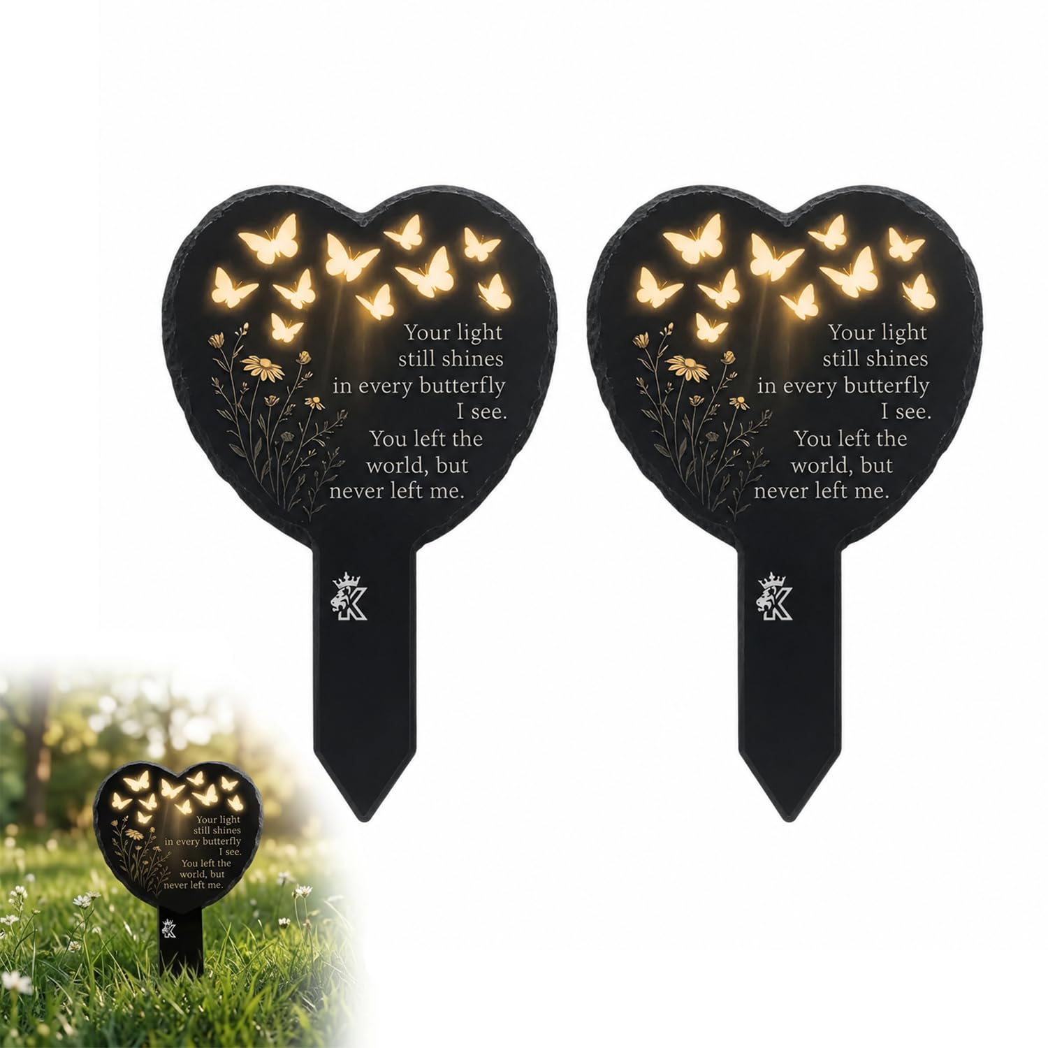 2PCS Grave Ornaments,Heart-Shaped Marker,For Memorial Garden & Grave Decor
