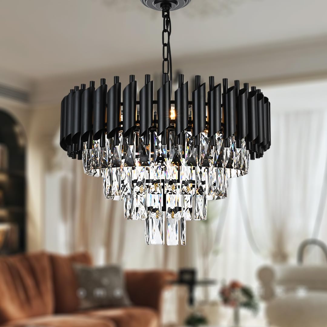 BASQUE Basque Round シャンデリア (2502TL13) A1A9 9-Light Modern Round Crystal Chandelier Lights, 4 Tiers