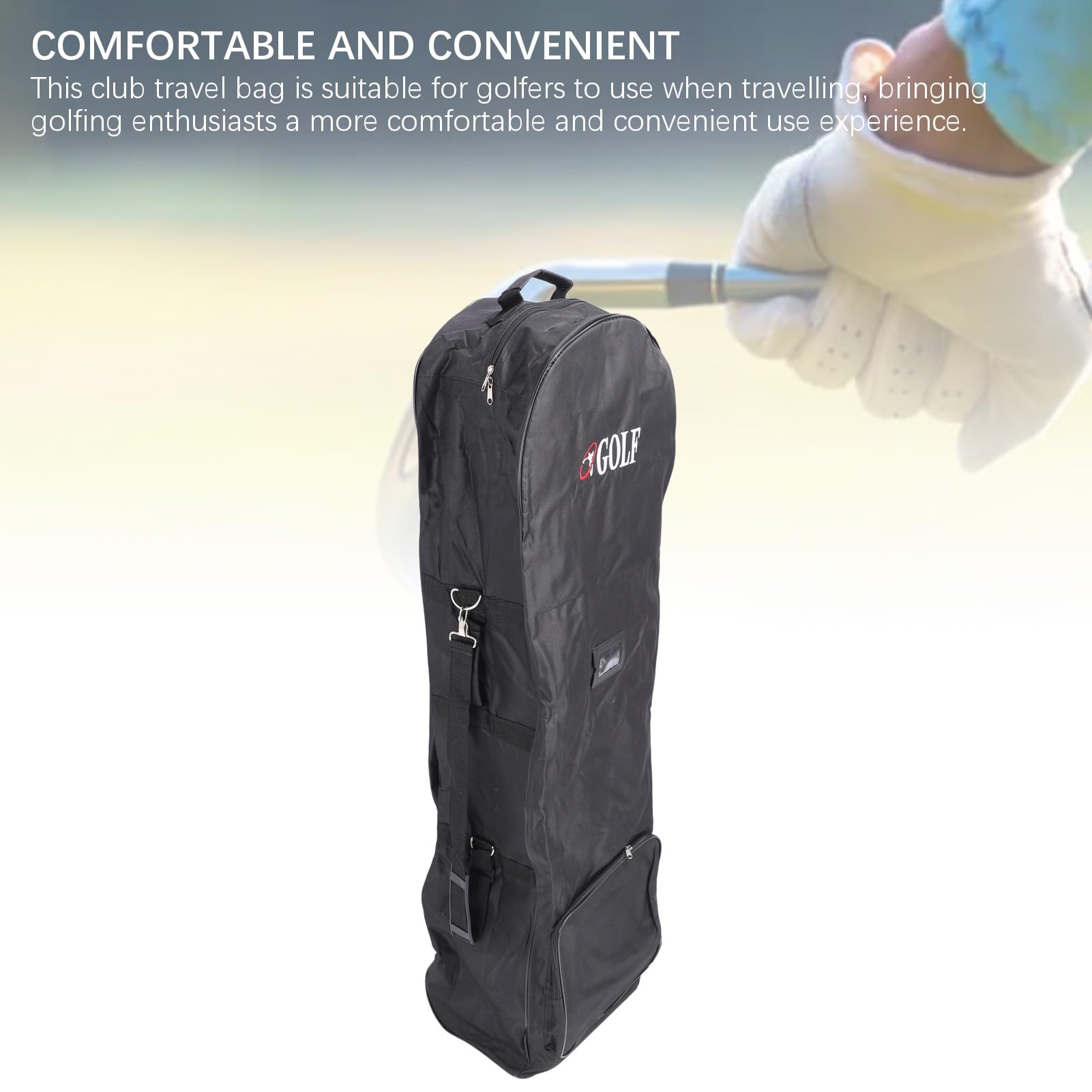 Sac de Voyage de Golf en Tissu Oxford 600D Pliable avec Roue et Poche de Rangement Noir