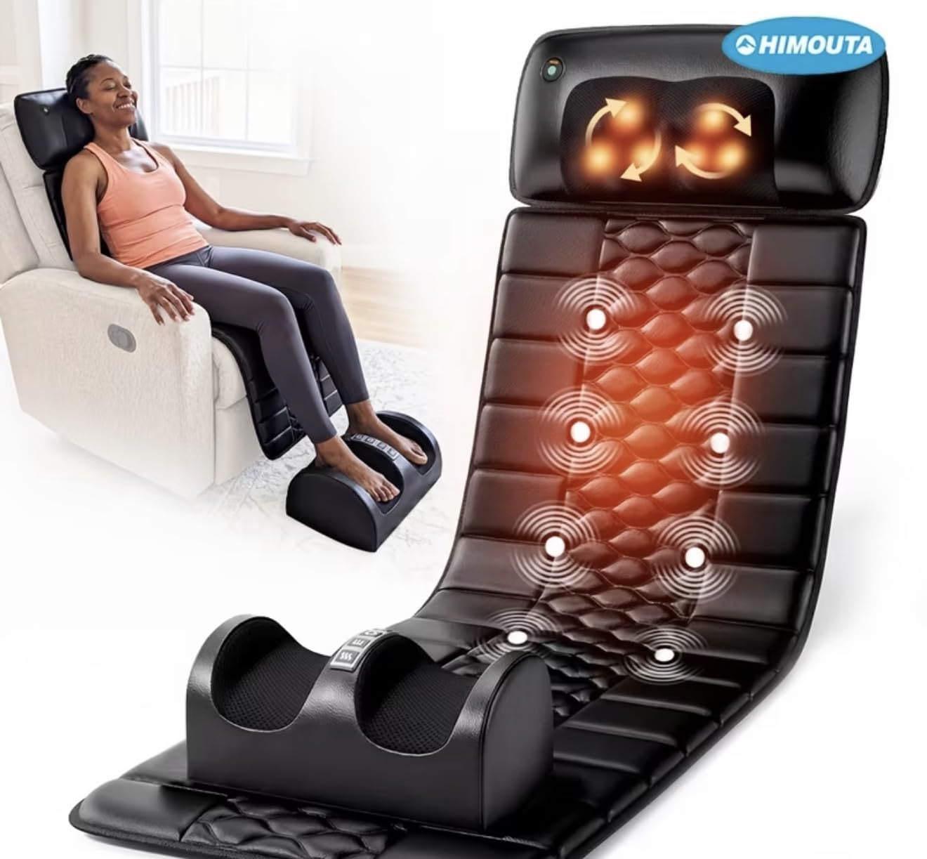 Tapis de Massage Shiatsu 3D avec Chauffage et 10 Moteurs de Vibration
