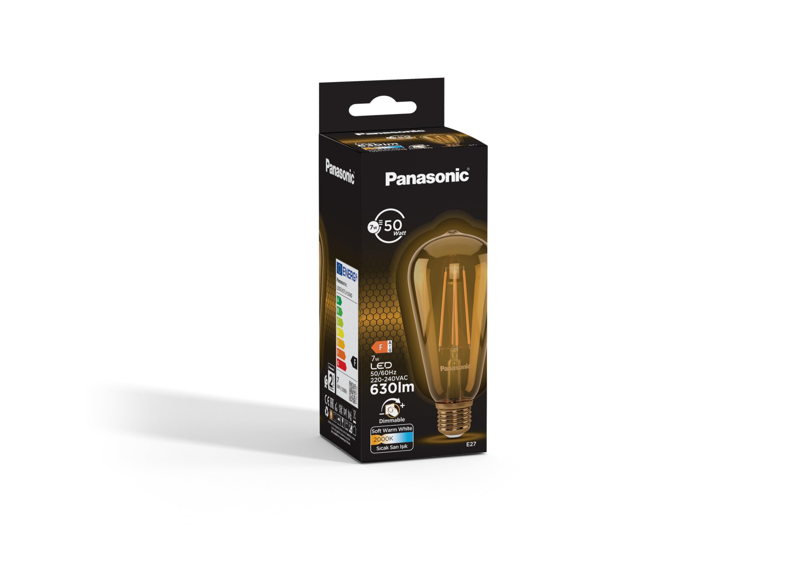 Panasonic E27 Dim Edilebilir Filaman ST64 Lamba 7W 630LM 2000K Gold