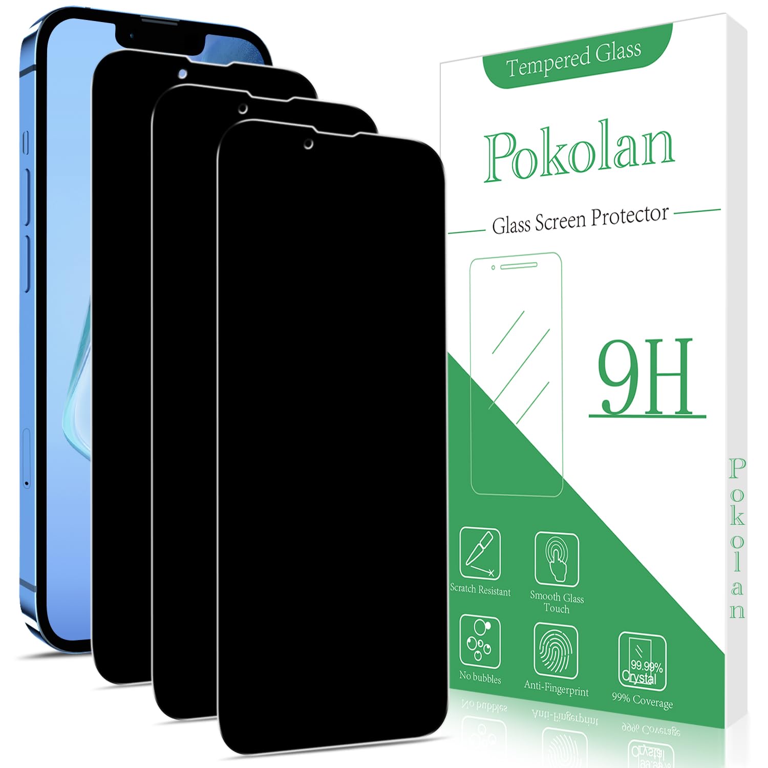 Pokolan Protector Pantalla Privacidad para iPhone 13 Pro Max/14 Plus | 3 Piezas Cristal Vidrio Templado Anti Espía, Antirrayas, Antihuellas, 9H Dureza