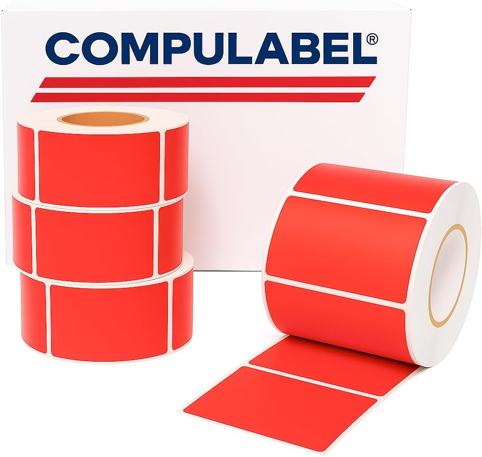 Direct Thermal Labels, 4"x6", 1000 Labels Per Roll, PMS805 Red, Fluorescent, 3" Core (520339)