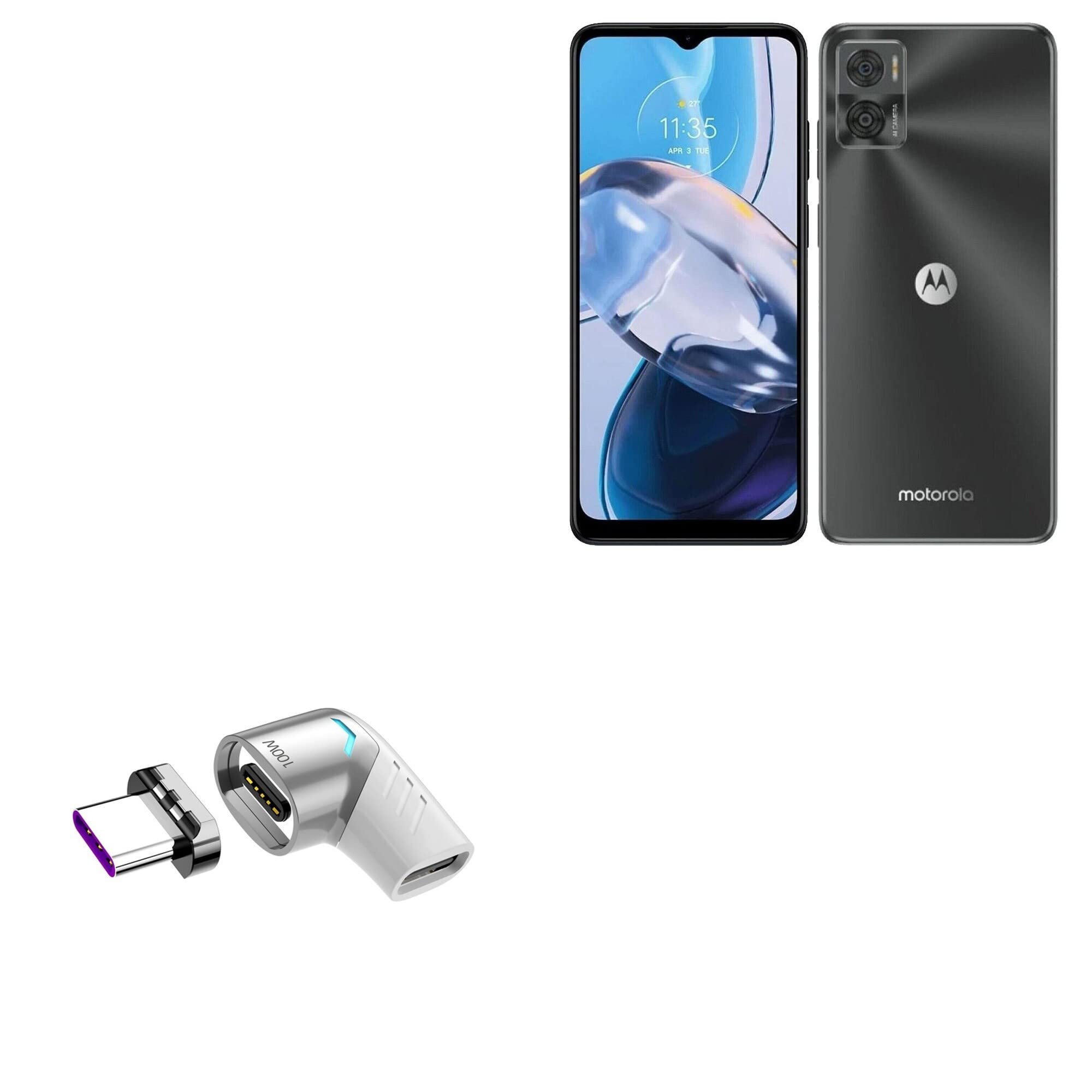 BoxWave Adapter Compatible with Motorola Moto E22i - MagnetoSnap PD Angle Adapter, Magnetic PD Angle Charging Adapter Device Saver - Metallic Silver