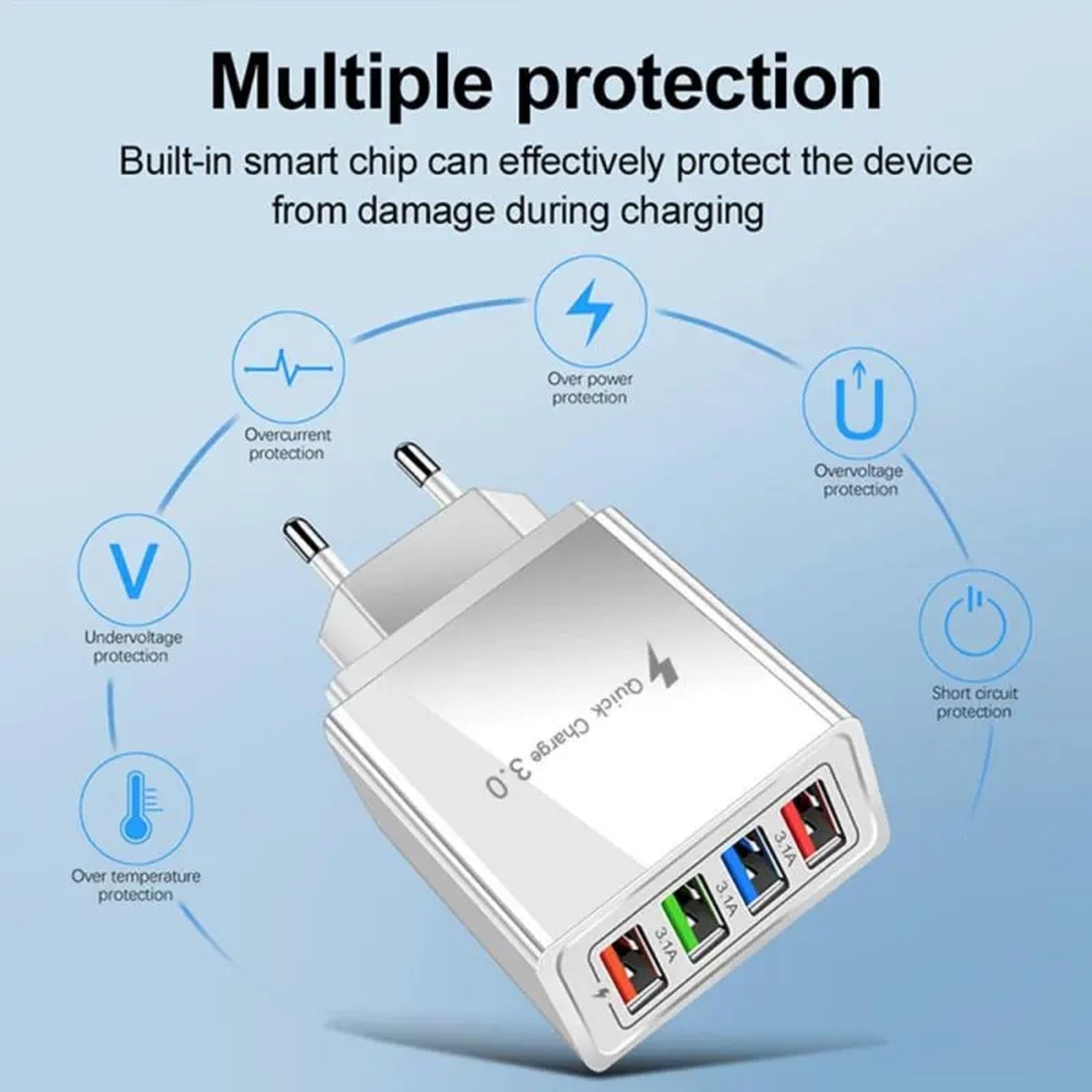 Wielu ładowarka USB, ładowarka ścienna USB, 4 porty adapter ładowarki ściennej, kompatybilny z większością smartfonów i innymi produktami cyfrowymi na rynku, biały