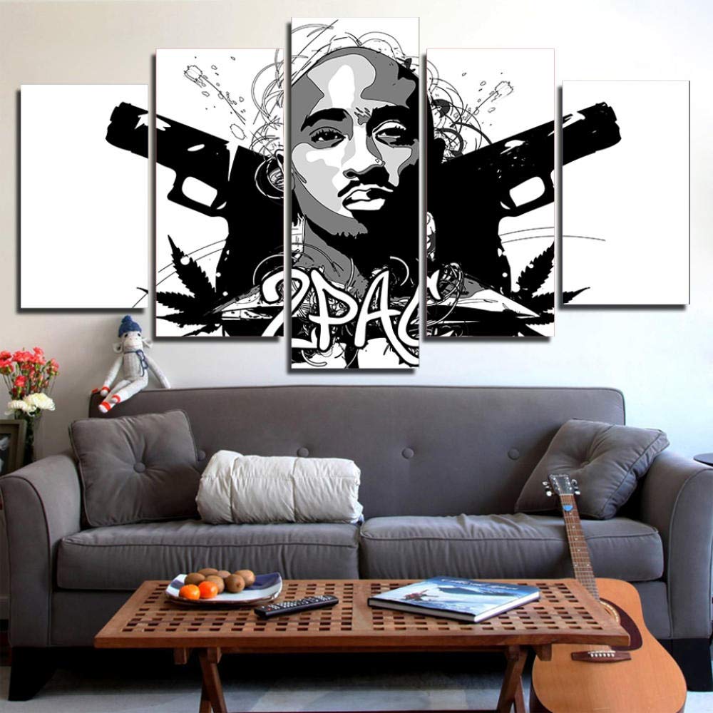 Gzsygcs 5 Piece Wall Art Painting Hd Printed 5 Piece Canvas Art Rap 2Pac Hip Hop Rapper Wall Pictures For Living Room Room -znb40