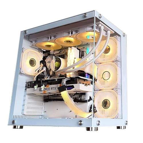 ATX/Micro-ATX Support PC Gaming Case, Mid-Tower Computer Chassis with Dual-Sided Tempered Glass Panels, 360MM Water-Cooled Support, White(No Fans Included)