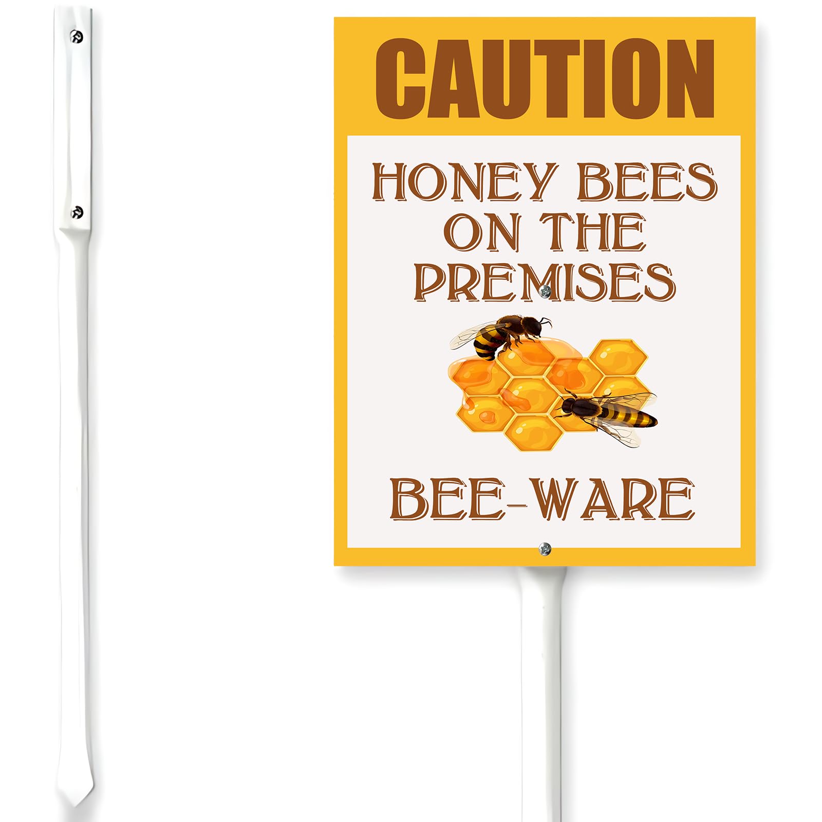 Horienteeon Bees On The Premises Bee Ware Sign For Yard With Stake Garden Sign Stake Caution Warning 7x8.8inch Metal Outdoor Lawn Decor Farm Aluminium Decorations And 12.8" Stake Kit