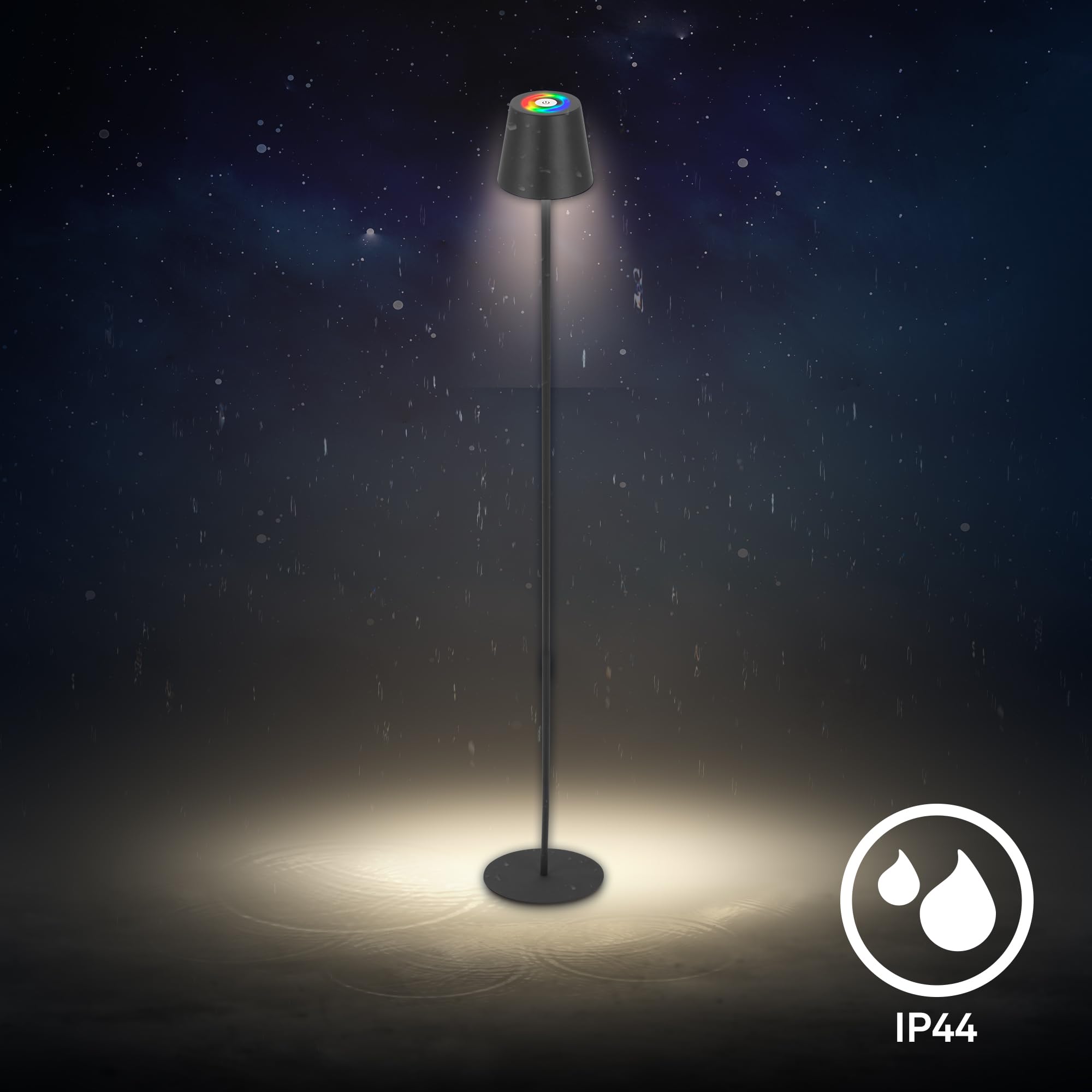 BRILONER - Lampada da terra LED RGBW senza fili con touch, dimmerabile all'infinito, batteria ricaricabile e sorgente luminosa intercambiabile, altezza 133 cm, nero