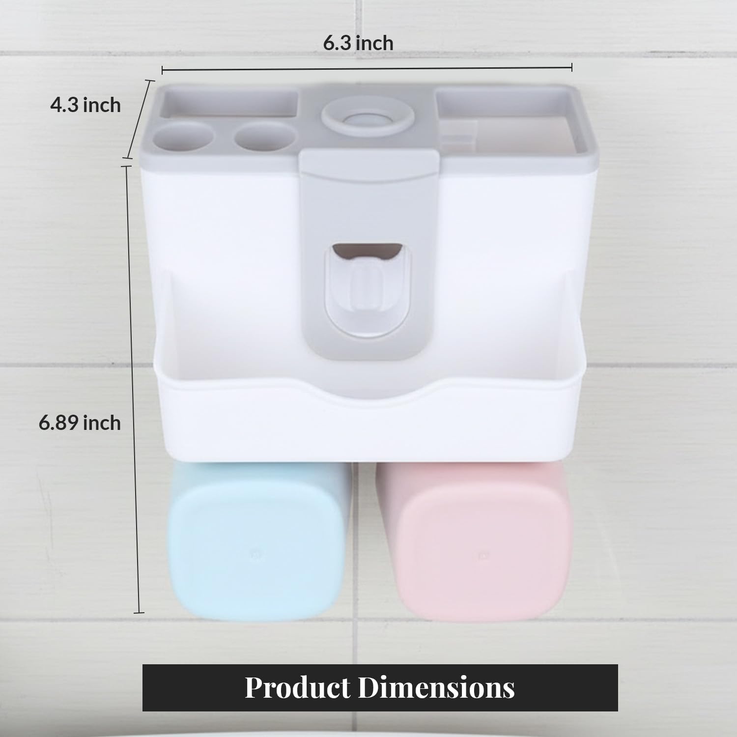 TYZAG Plastic Toothbrush Holders for Bathroom, Toothbrush Holder Wall Mounted, Toothpaste Dispenser (2 Cup), White
