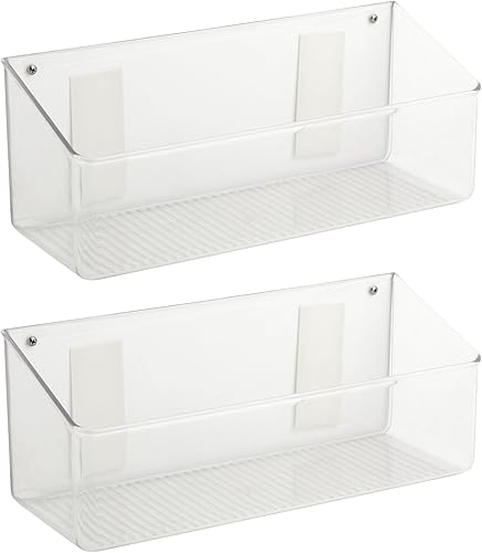 Miniatura 1 de mDesign Bandeja organizadora de almacenamiento de plástico para el hogar con cinta autoadhesiva, estante colgante para paredespuertas en la entrada,