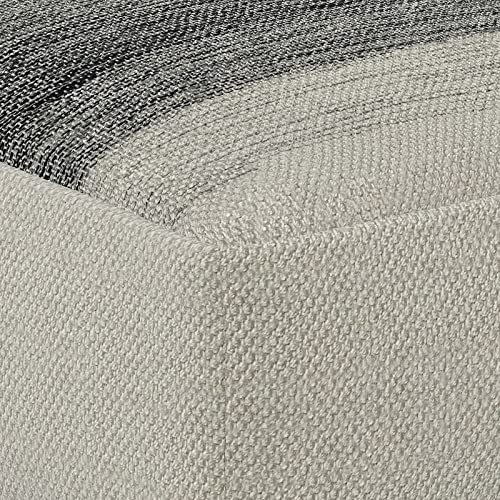 Pemberly Row Boho Square Pouf Ottoman, Small Hand Knitted Hassock Footrest for Living Room, Cotton Woven Bean Bag Foot Stool for Couch, White and Gray Cloth Puff Chair for Floor, 20