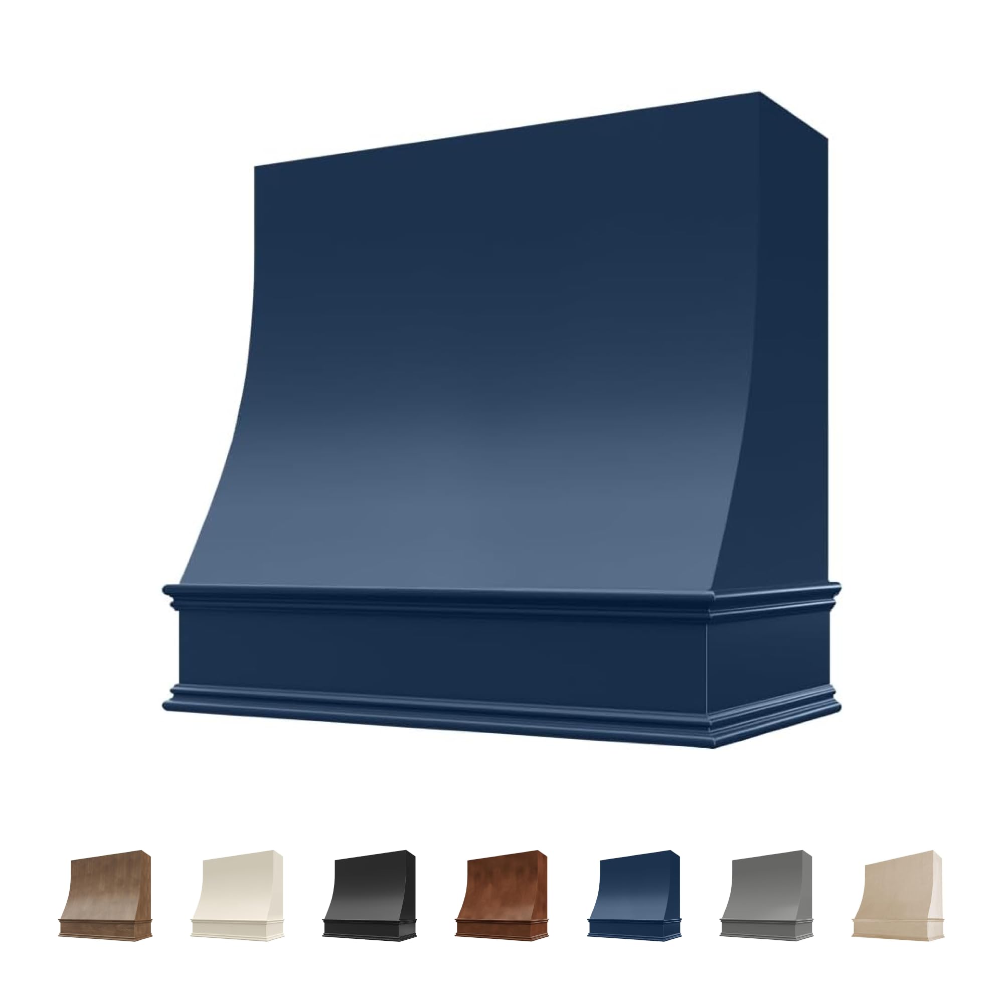 Navy Blue Wood Range Hood Cover, Sloped Front, 31.5"W x 48"H