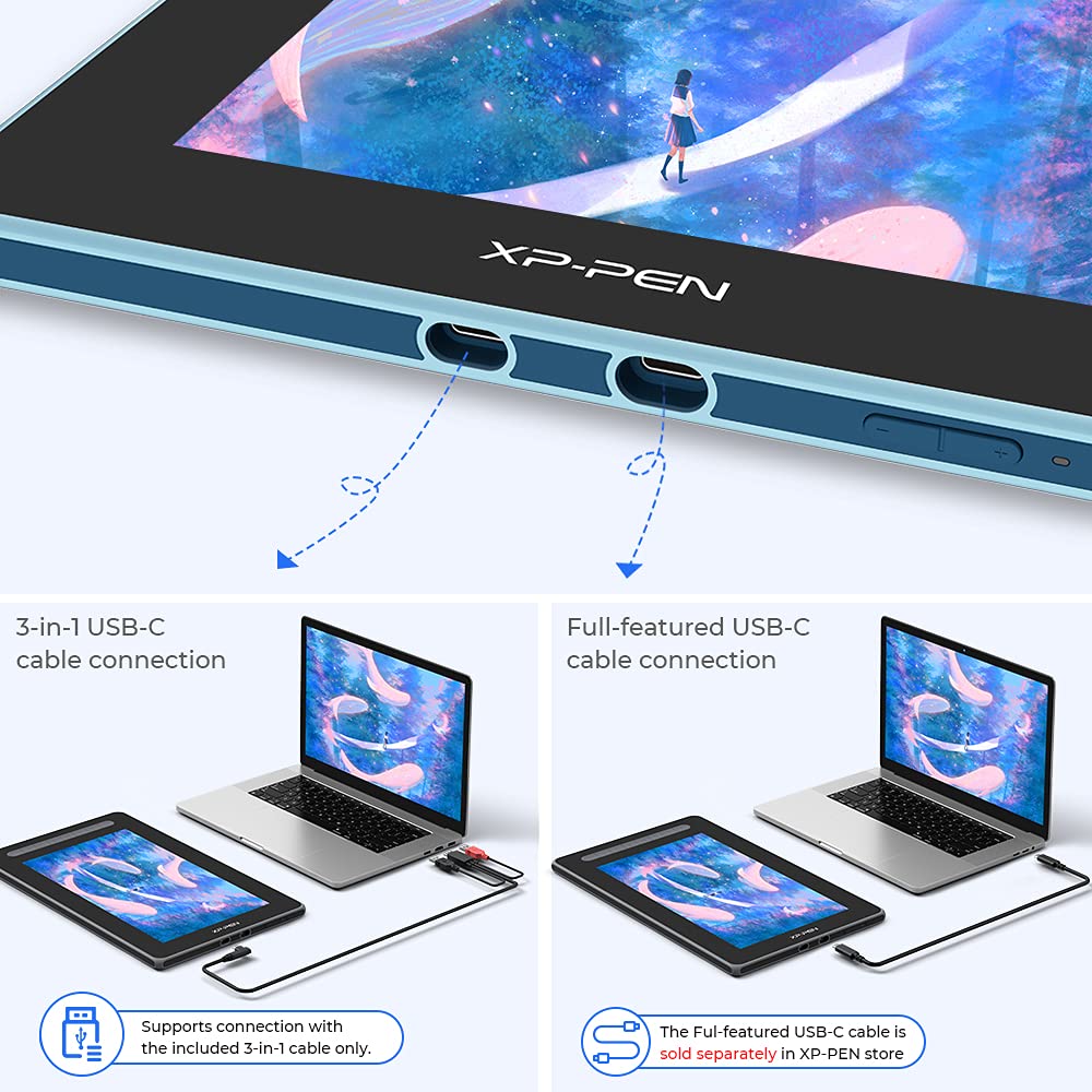 XPPen Artist 12 2nd Generation Tablette Graphique avec Ecran Entière Laminé en 11.6 Pouces Stylet X3 à 8192 Niveaux Compatible avec Windows Mac Chrome OS Android et Linux (Bleu)