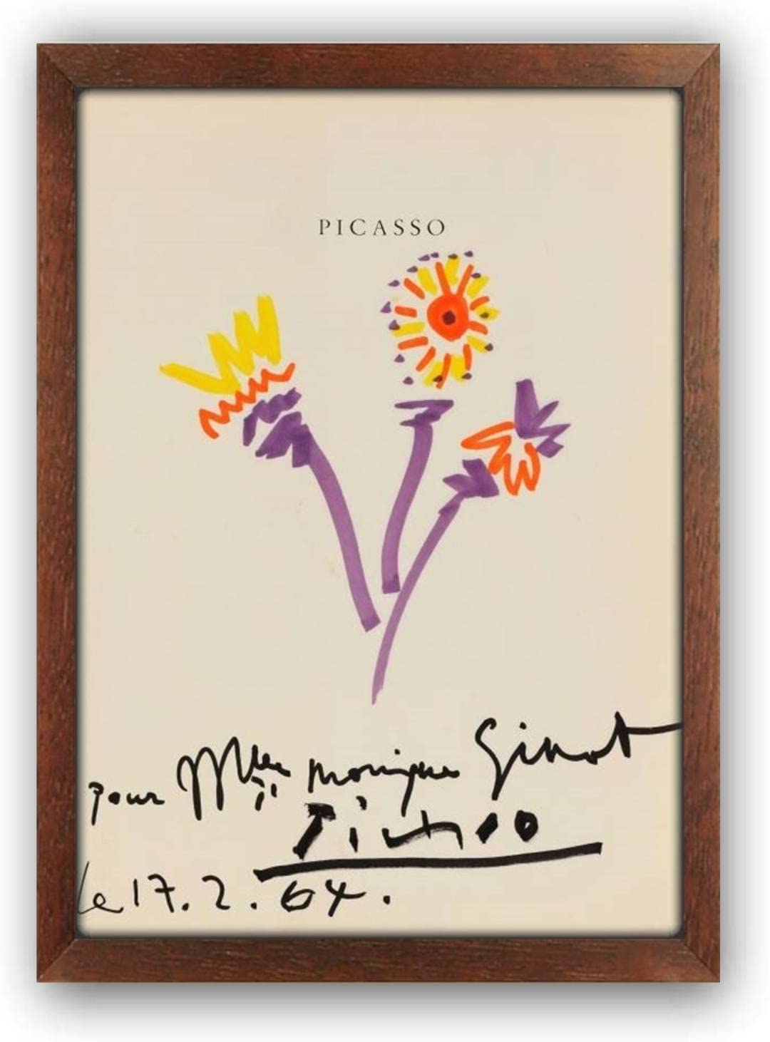 Amazon.co.jp: ピカソ 三輪の花 フレーム付き ポスター aoipro (木目調