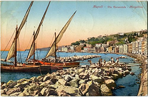 1930 Napoli - Via Caracciolo, Mergellina, navi scogli - FP COL VG ANIM Cartolina Postale
