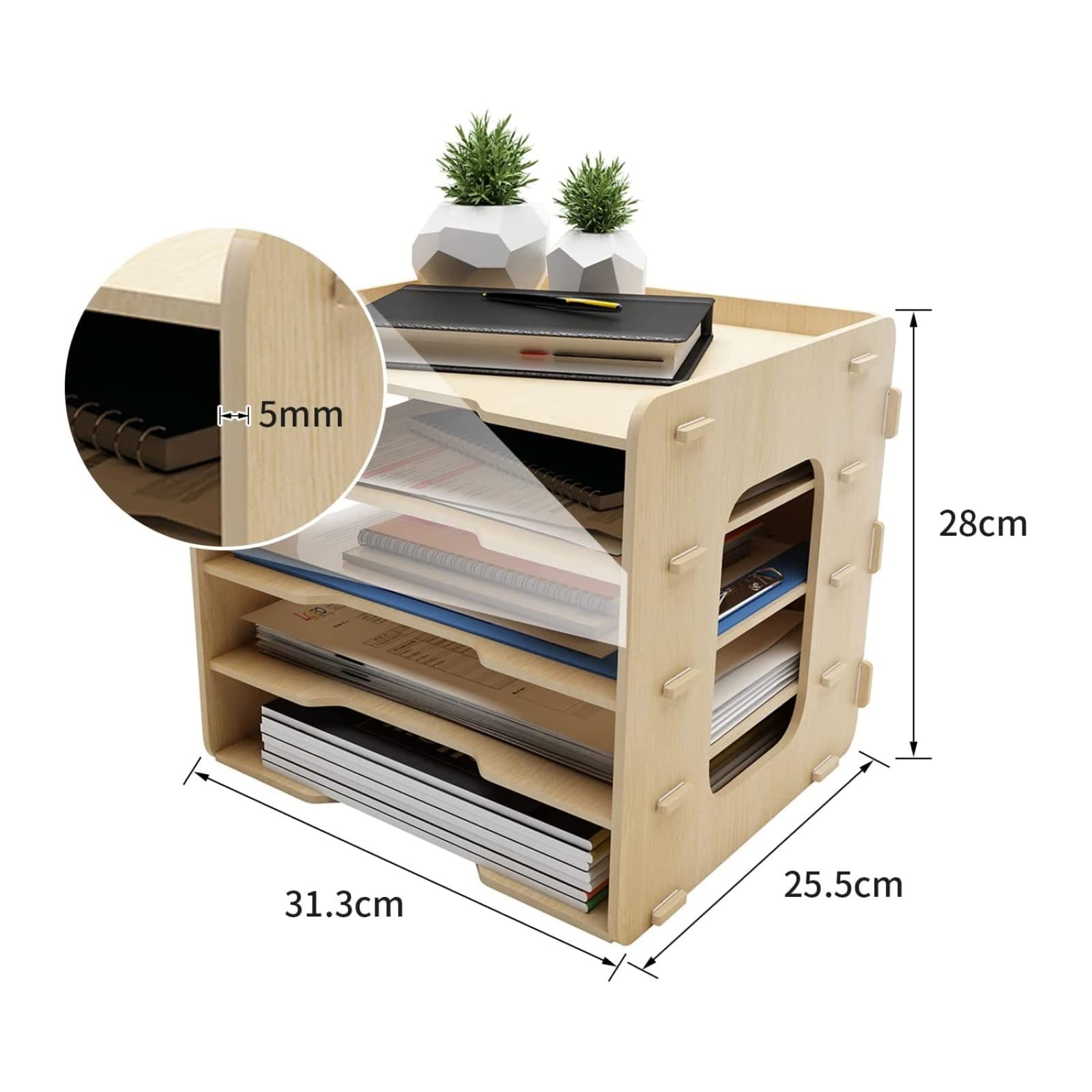PUNCIA A4 Dokumentenablage 5 Ablagefächer aus Holz Briefablage Papierablage | Schreibtisch Datai Organizer Ablagesystem Aktenaufbewahrung Dokumentenhalter für Büro Arbeitszimmer Schule Office