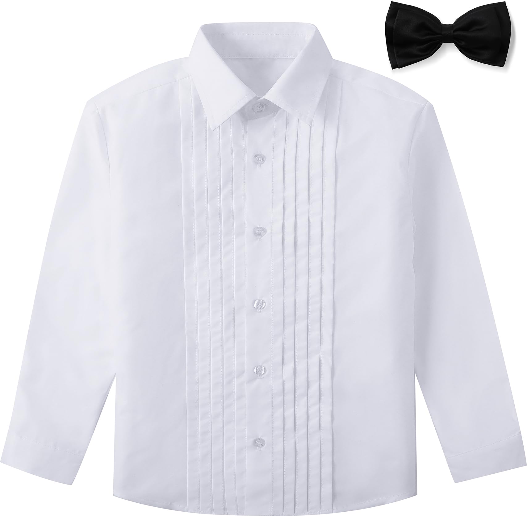 A&J DESIGN Camicia da smoking per bambini a pieghe con papillon per bambini di 2-7 anni camicia button down
