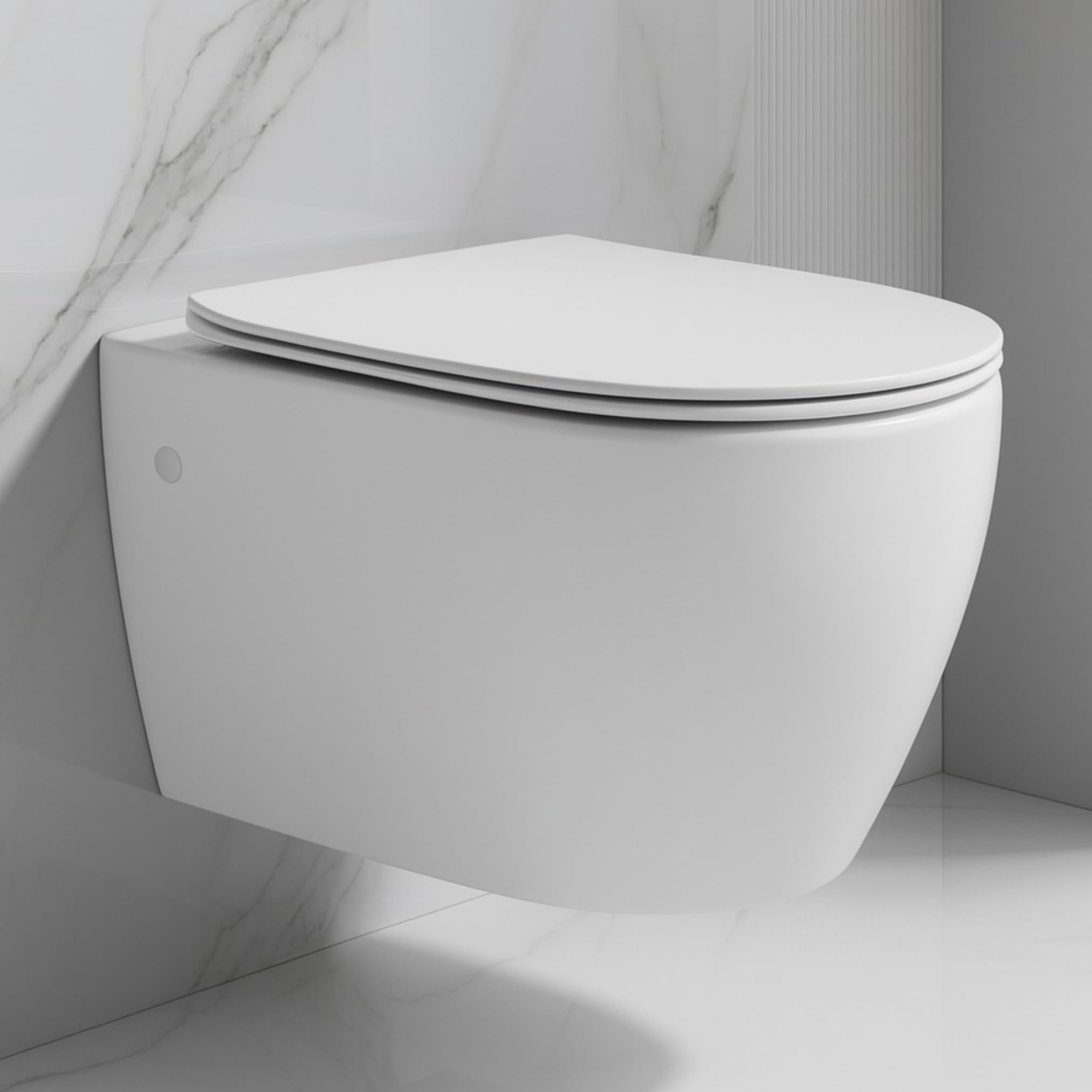 ADOB, spülrandlose WC Keramik Nanoversiegelung Hänge WC Toilette wandhängend 6 Liter wassersparend mit passendem WC Sitz mit Absenkautomatik, inkl. Schallschutzmatte,28023