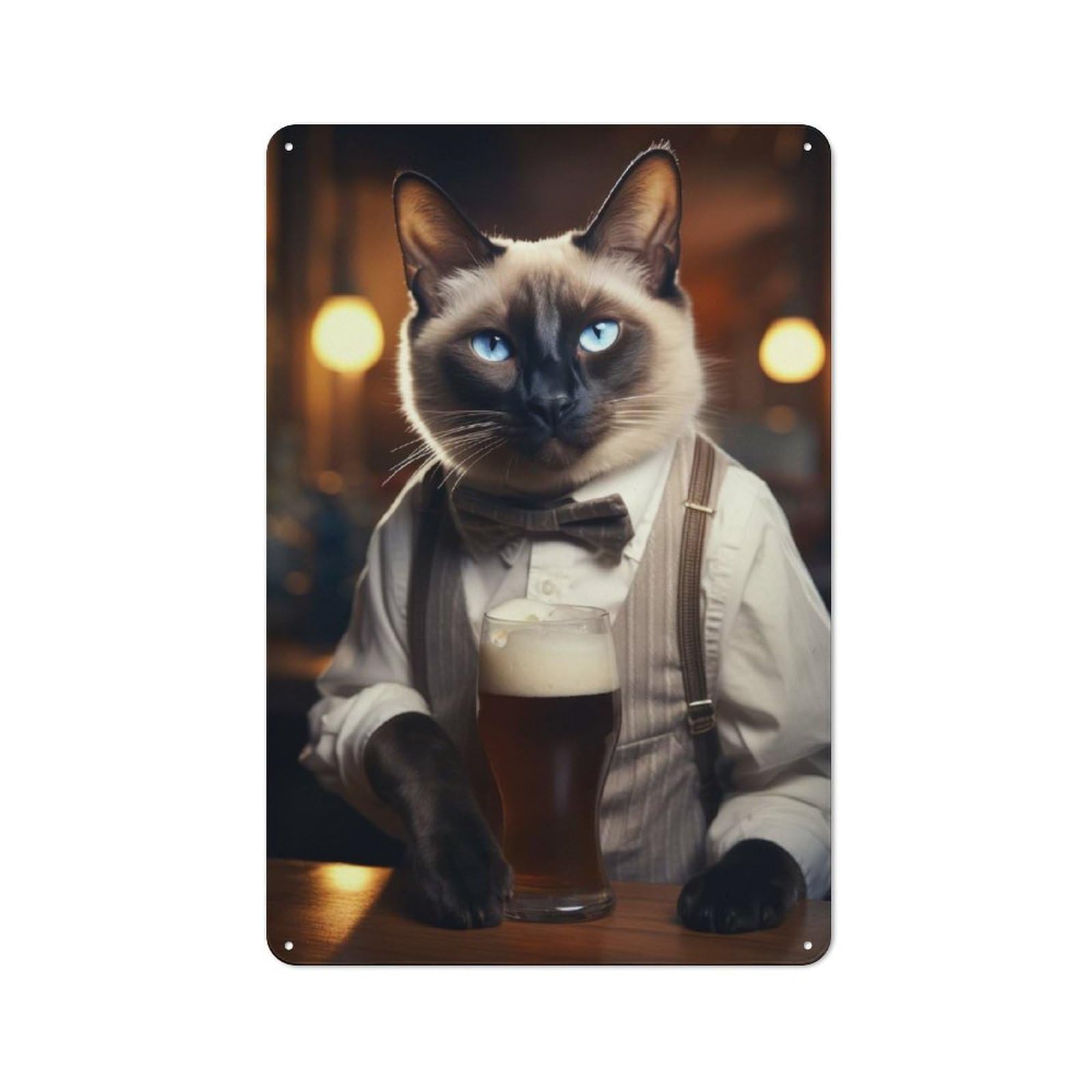 Junmoney Siamese Cat In The Pub Vintage Cafe Metal Sign 30X20cm Featuring Bistro Wall Plaque For Cafe, Bistro, Bakery Or Restaurant