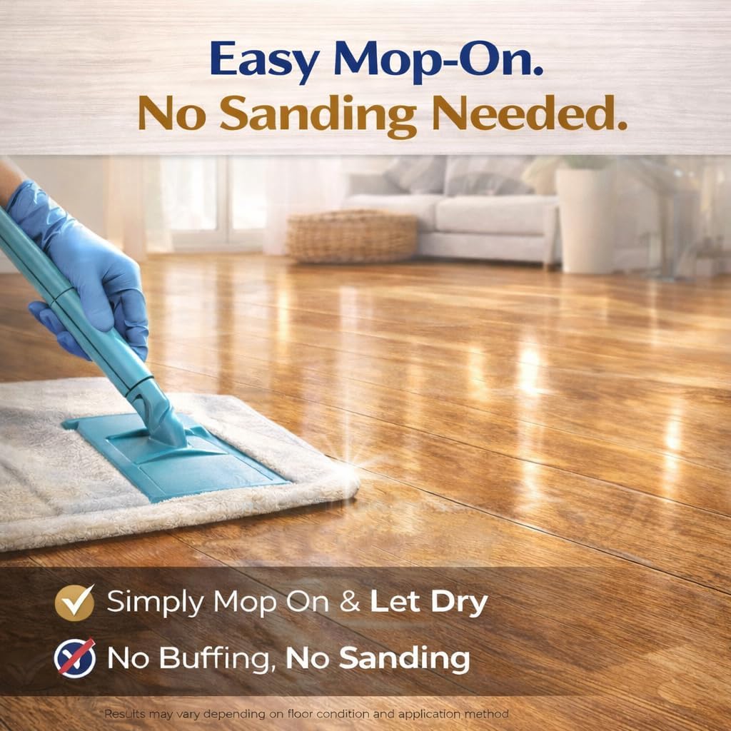 Floor Restore – High Solid Floor Restorer for Wood & Hard Floors, Concentrated Coating to Restore Shine & Cover Fine Scratches, Easy Mop-On Application