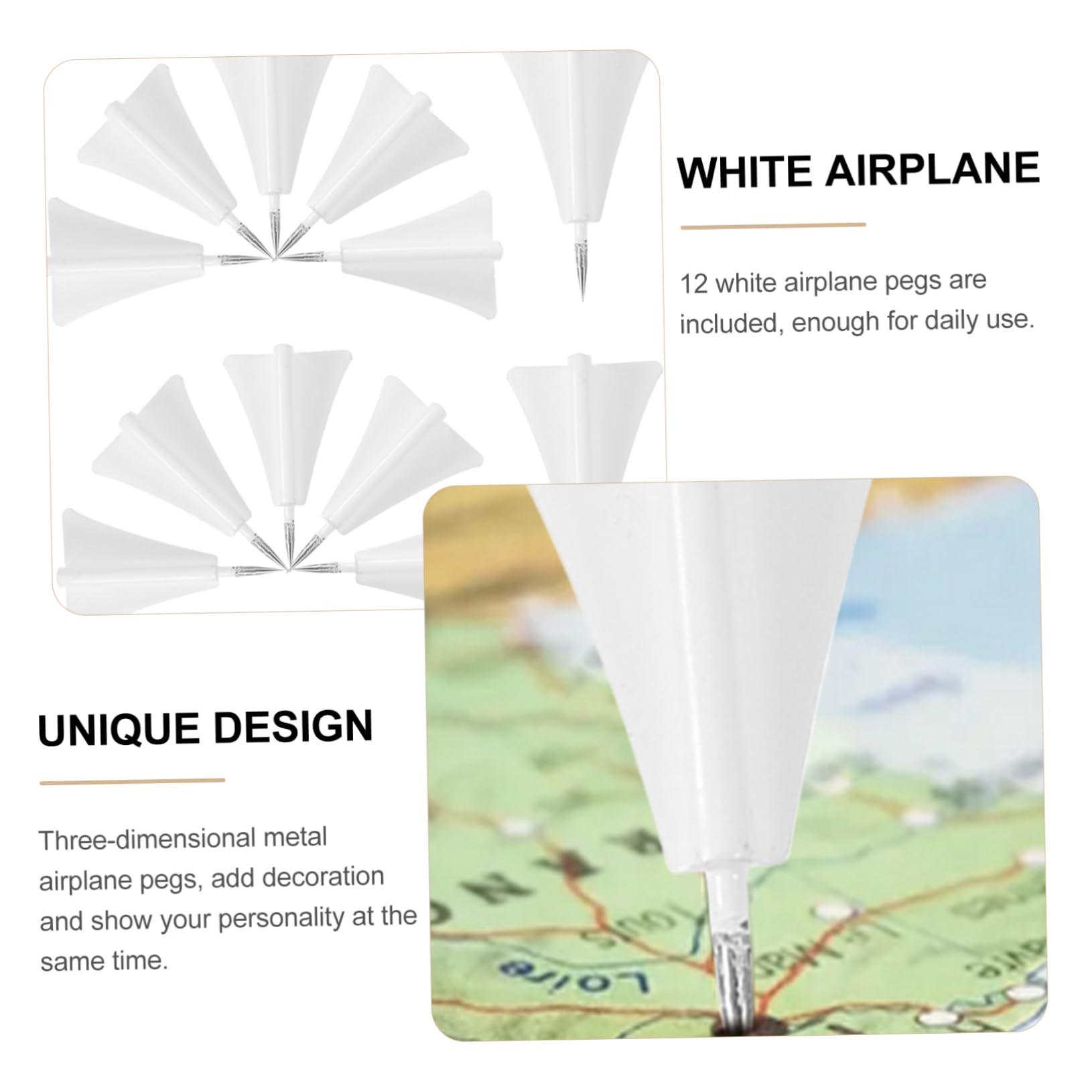 Veemoon 5 Boîtes Punaise d'avion en métal punaises Feutrine goupille Feutre Carte décorations de la Planche en liège épingles Accessoires pour Tableaux en liège Poussoir Blanche