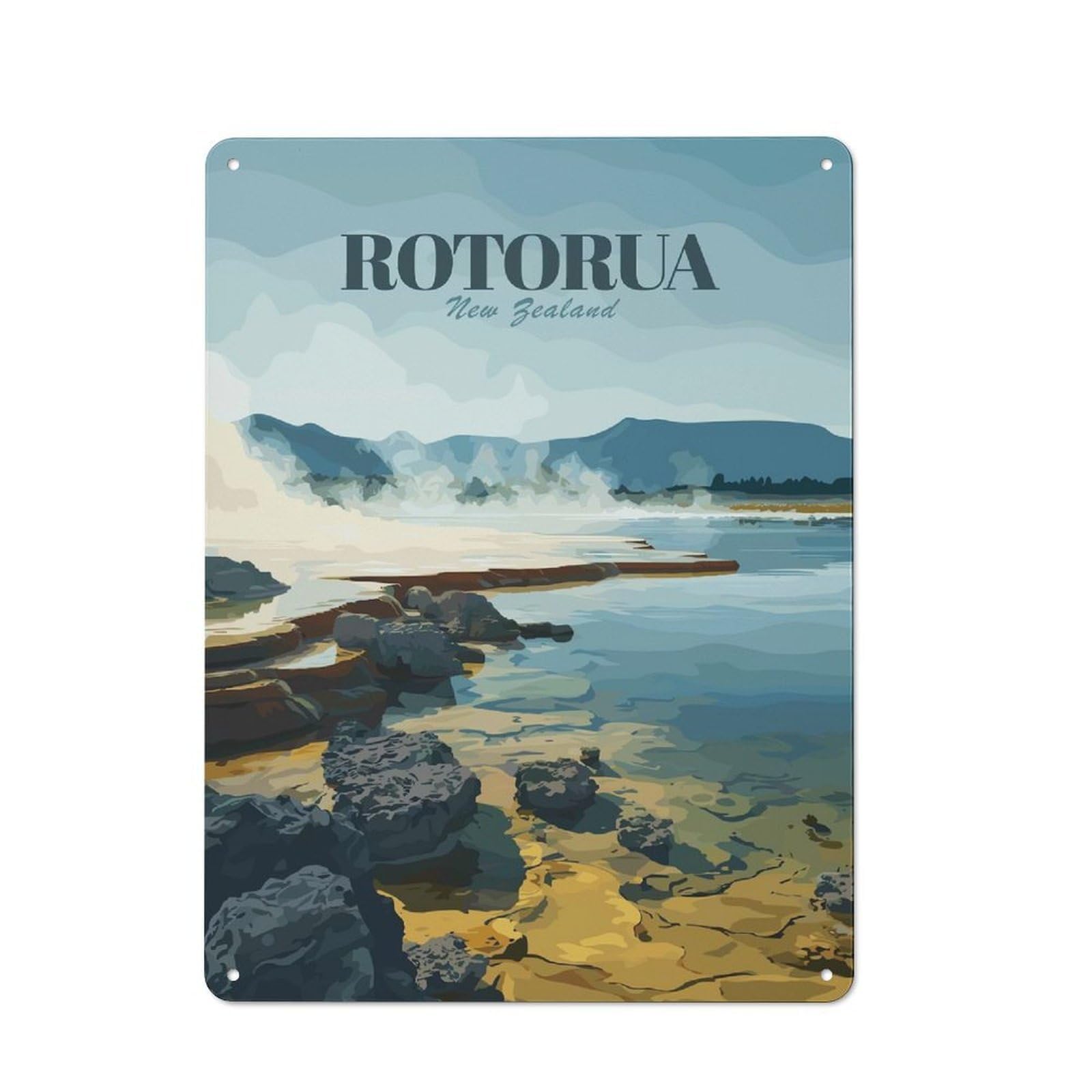 Junmoney Style Rotorua New Zealand Geothermal Landscape Vintage Tin Sign 40X30cm For Café Or Restaurant, Suited To Café Owners And Decorators