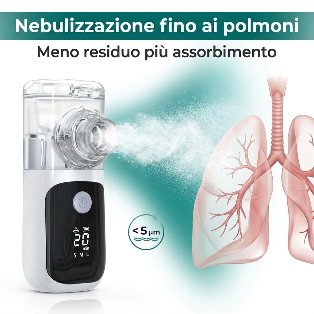 Medicinadellavoro.com - Aerosol Portatile Silenzioso, Porta USB-C con Batteria Ricaricabile e 2 Adattatori inclusi - Aerosol per Adulti e Bambini, Consigliato per Uso Domestico e in Viaggio, 1 pz